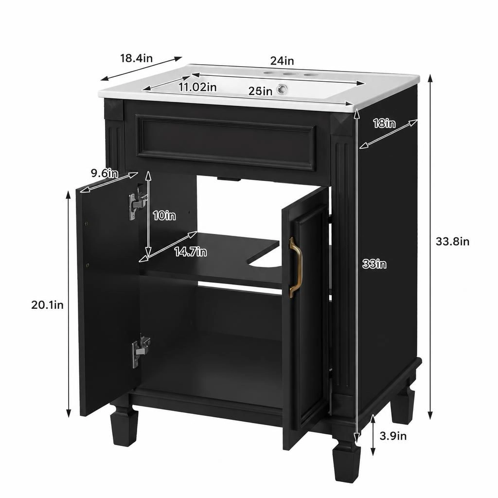 ELEMENT ACE 24 Inch Bathroom Vanity with Ceramic Top