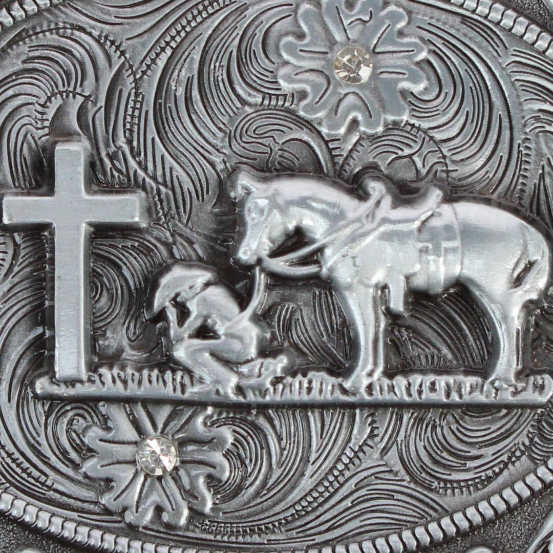 CTM Men's Praying Cowboy and Cross Belt Buckle