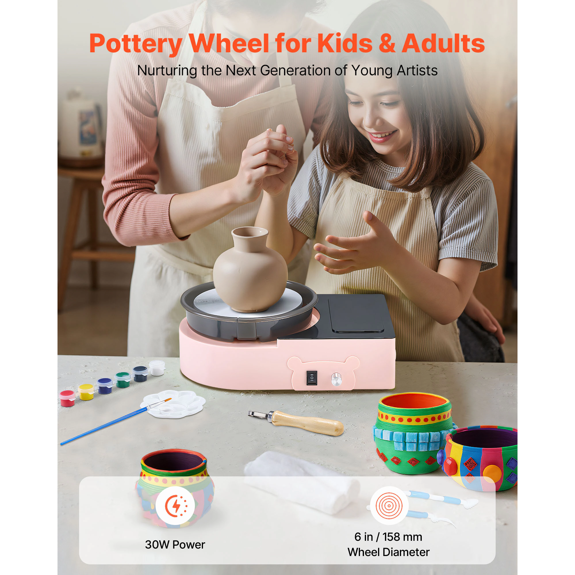 HONGGE Mini Pottery Wheel 6 inch Turntable Forward and Reverse Rotation Adjustable Speed Electric Clay for Kids