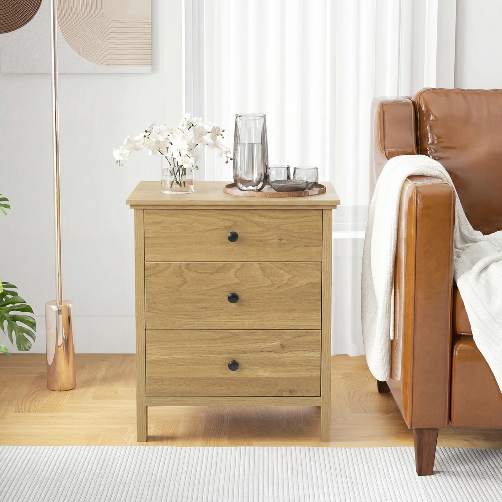 SUGIFT 3-Drawer Nightstand Bedside Table 135-lb Tabletop Capacity with Storage Walnut/White/Black