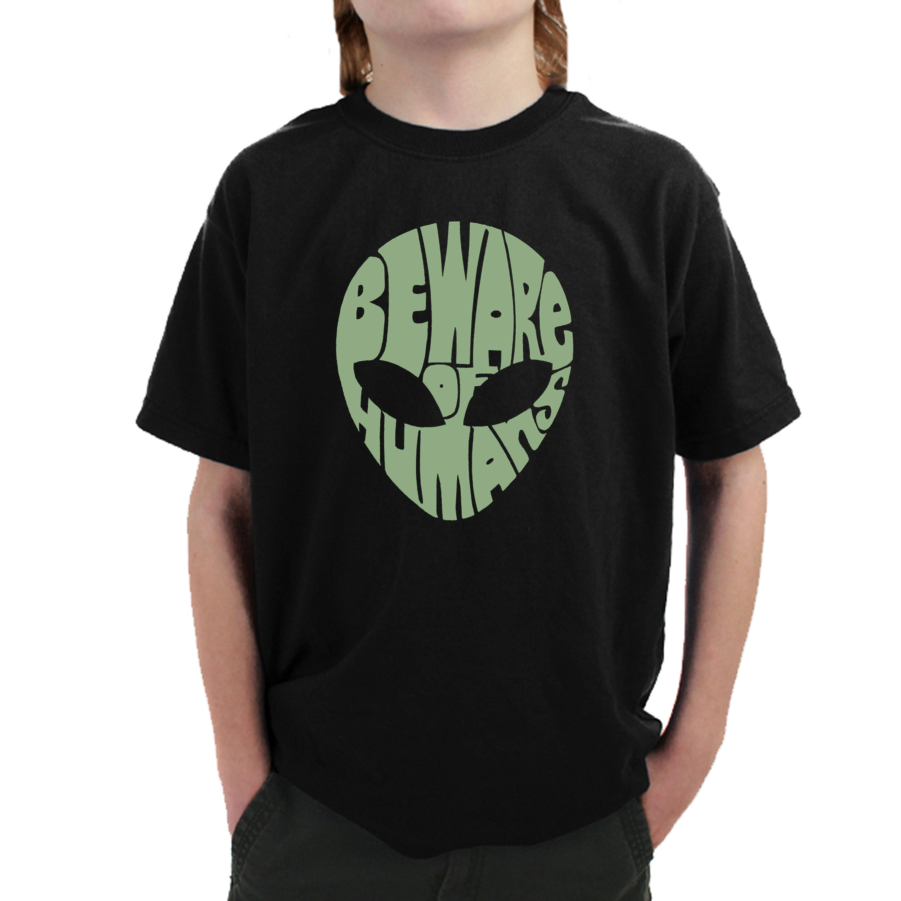 LA Pop Art Boy's Word T-Shirt - Beware of Humans