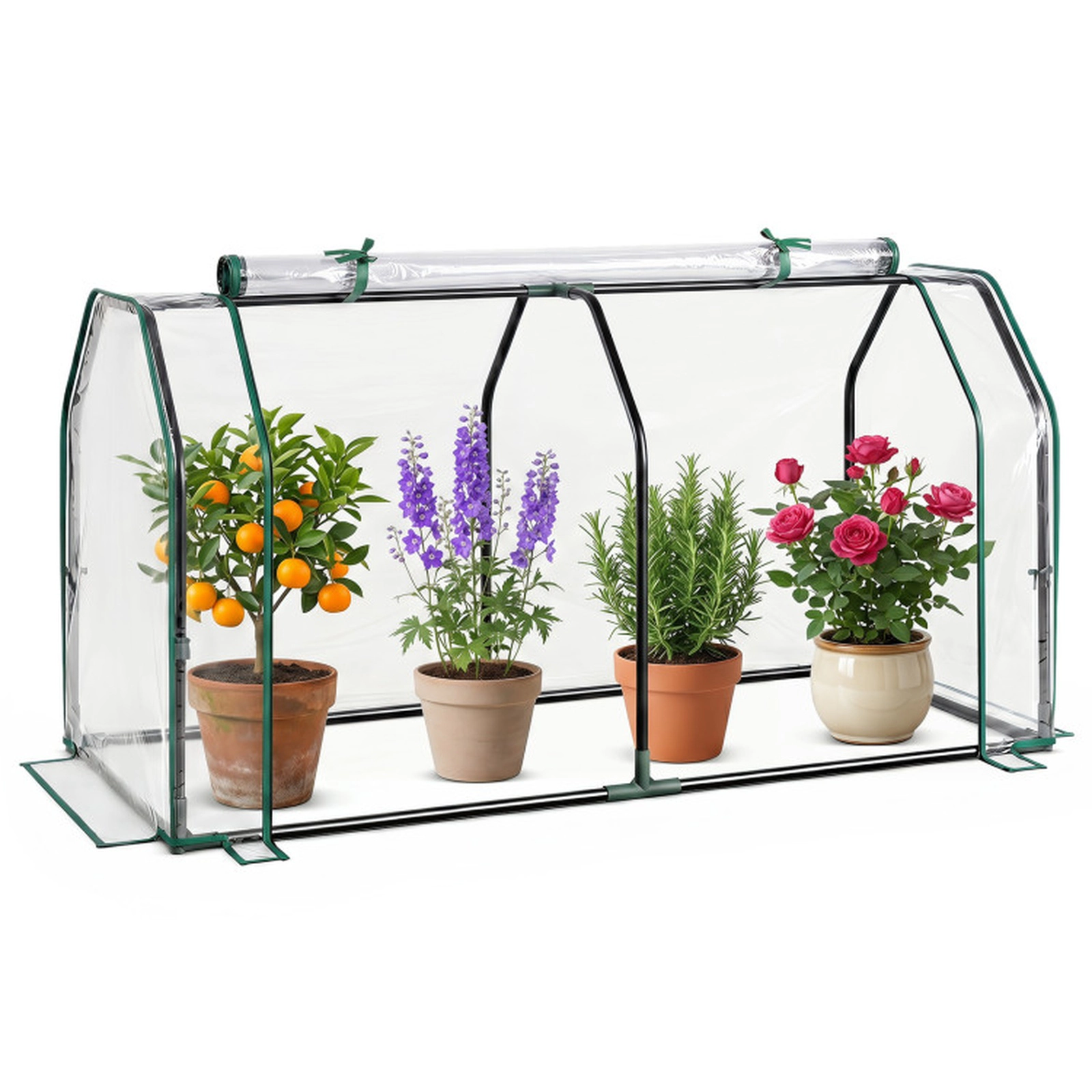 SUGIFT Portable Mini Greenhouse 47 in with PE Grid Cover and Zippered Door for Vegetables