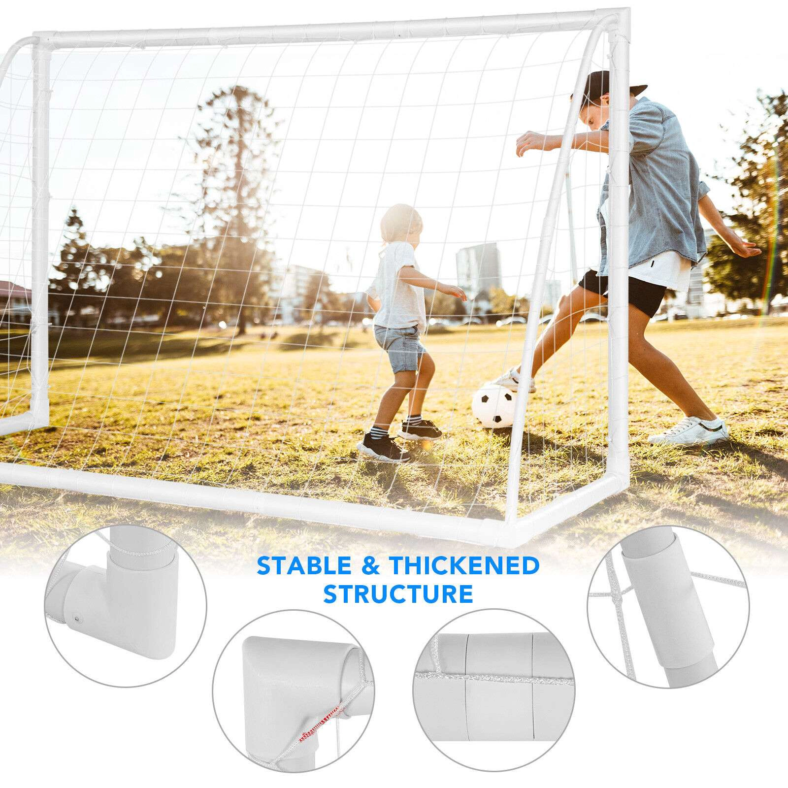 SUGIFT 6-ft x 4-ft UPVC Frame Soccer Goal with 6 Ground Pegs Waterproof PE Net and Triangular Bracing