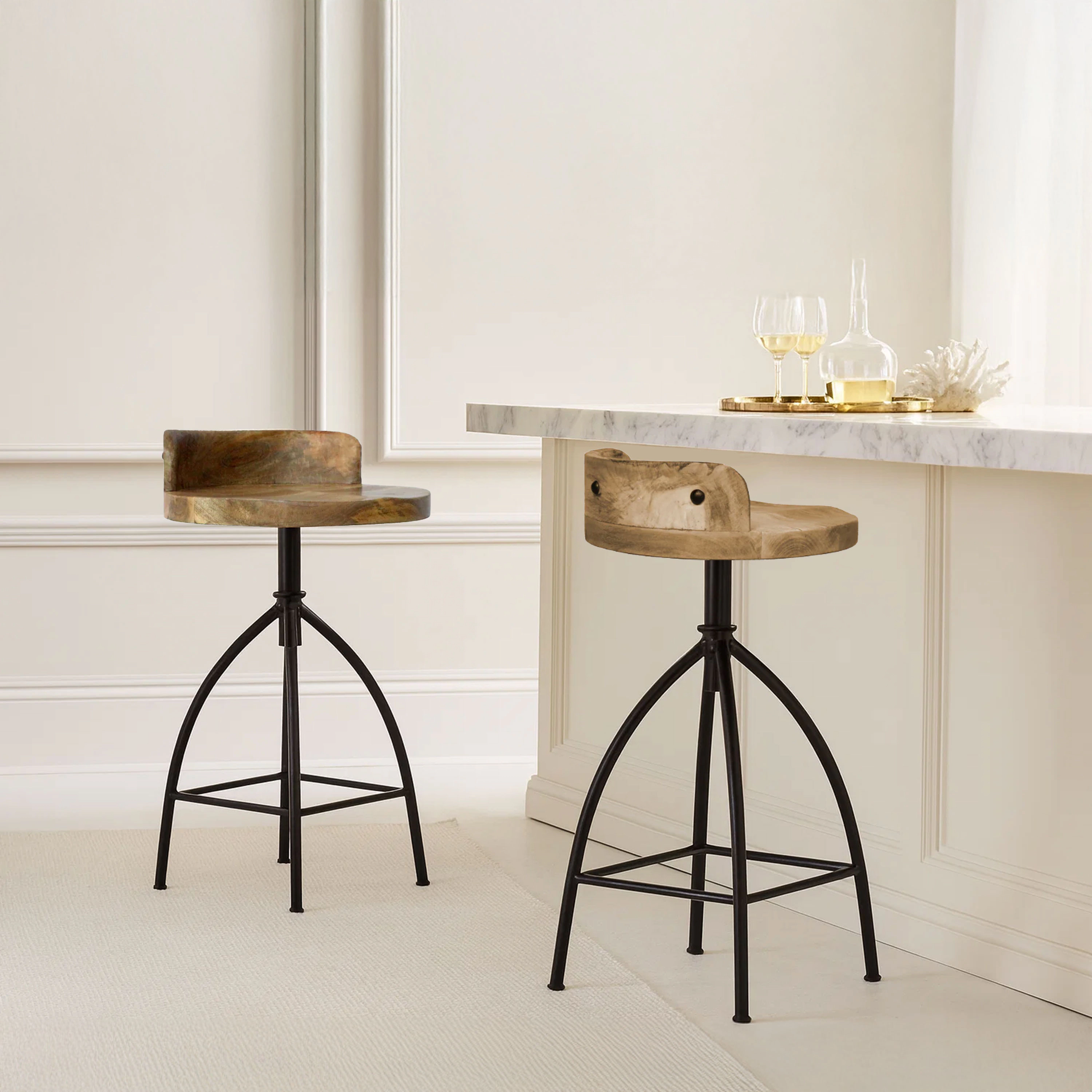The Urban Port Pia 25-31 Inch Industrial Style Counter Height Stool with Adjustable Swivel Seat, Brown, Black