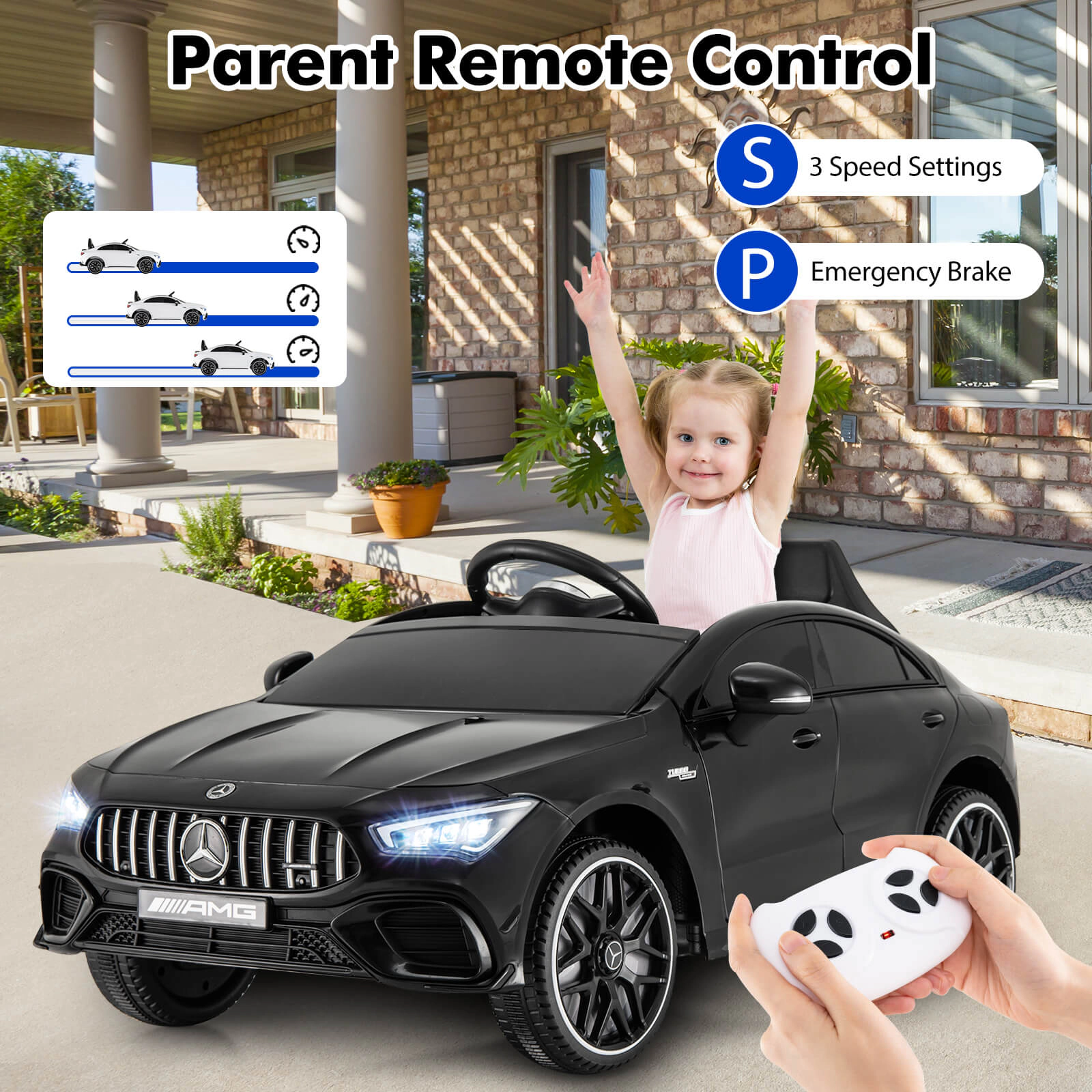 Costway 12V Kids Ride on Car w/Remote Rocking Function Transport Wheels Lights & Music White