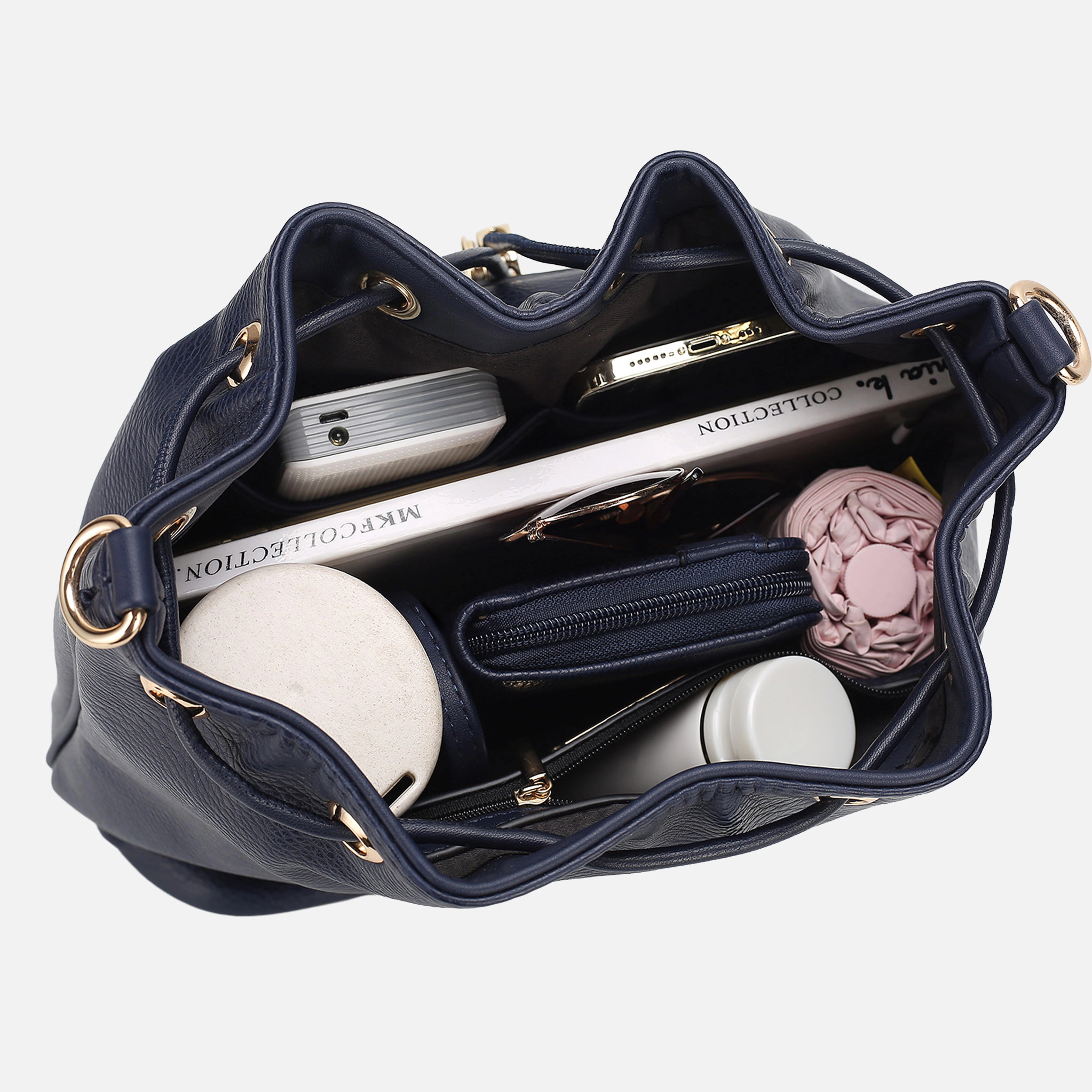 Mia K Collection Larissa Pebbled Vegan Leather Bucket Bag with Matching Wallet