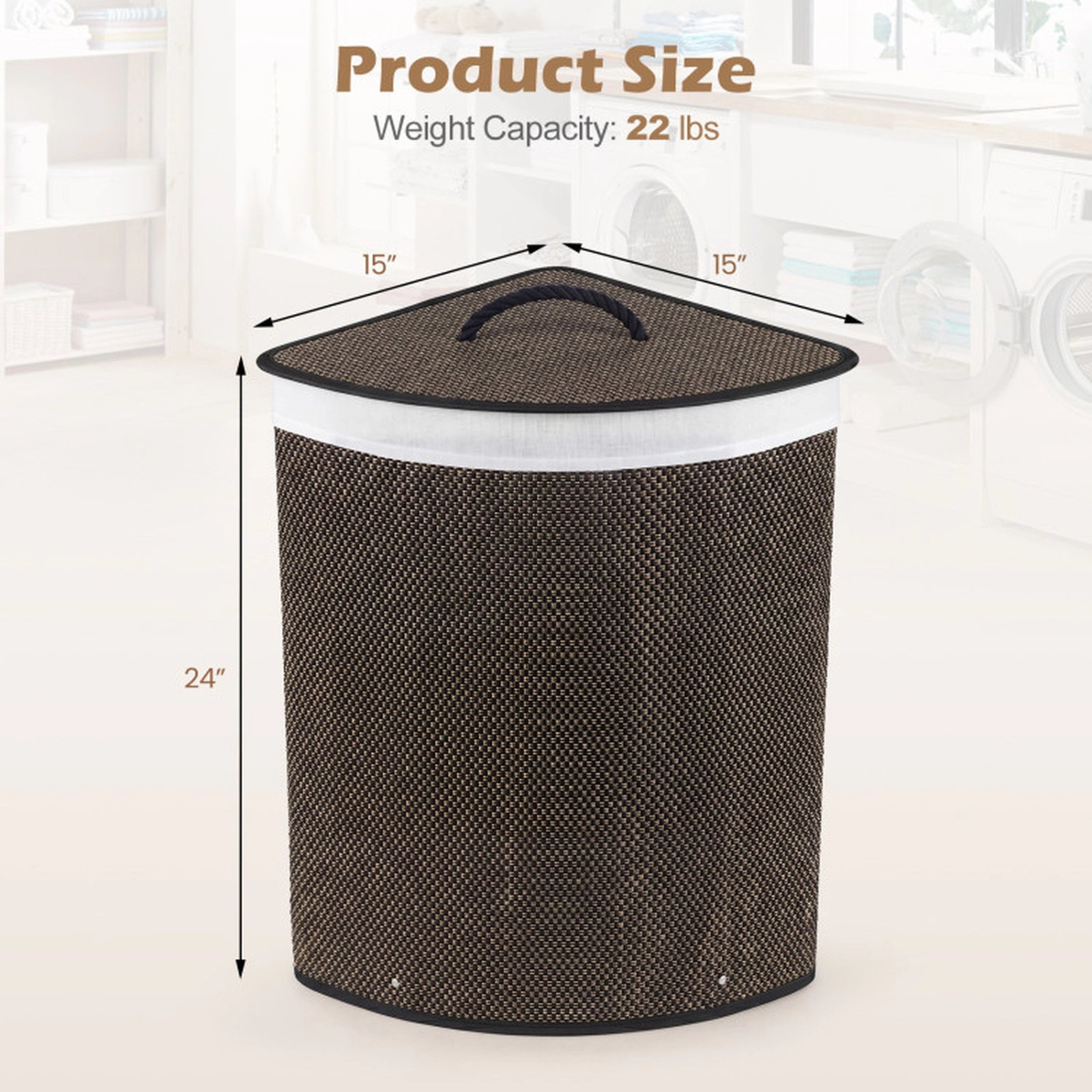 SUGIFT 15 Gal Bamboo Laundry Hamper with Removable Liner 22-lb Capacity 3-lb Lightweight Foldable Black