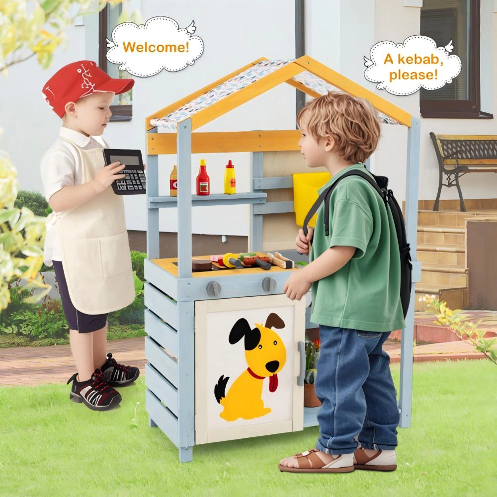 SUGIFT Kids Gray 2-in-1 Wooden Mud Kitchen with Barbecue Grill and Removable Water Box 30-in W 44-in H Ages 3+