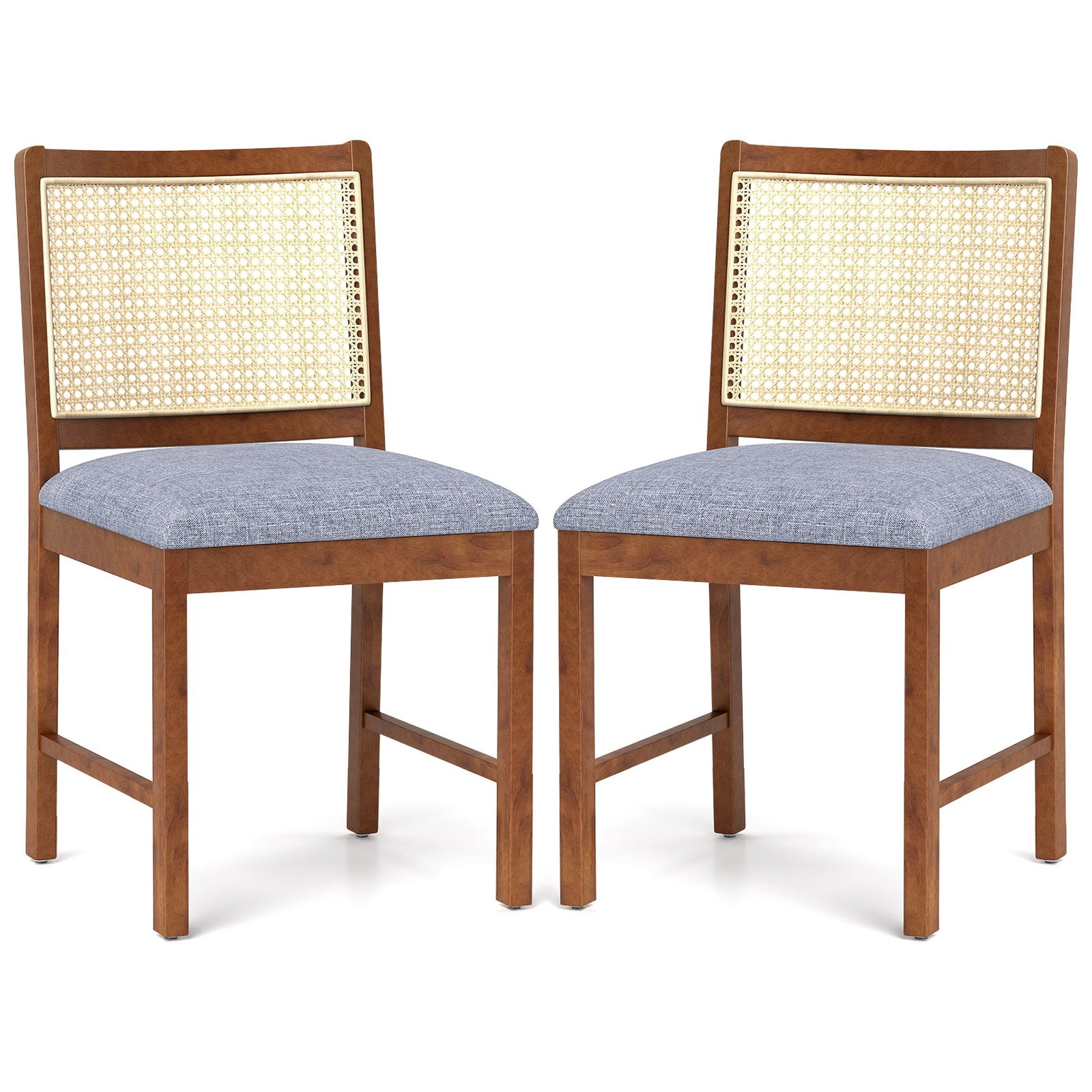 SlickBlue Rustic Rattan Dining Chairs with Linen Seat Set of 2