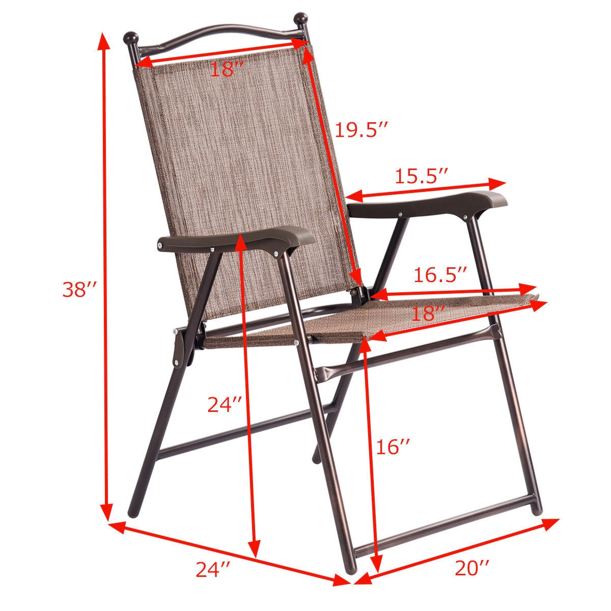 SUGIFT Set of 2 Patio Folding Sling Back Camping Deck Chairs 264-Lb Capacity 36-in Tall Brown