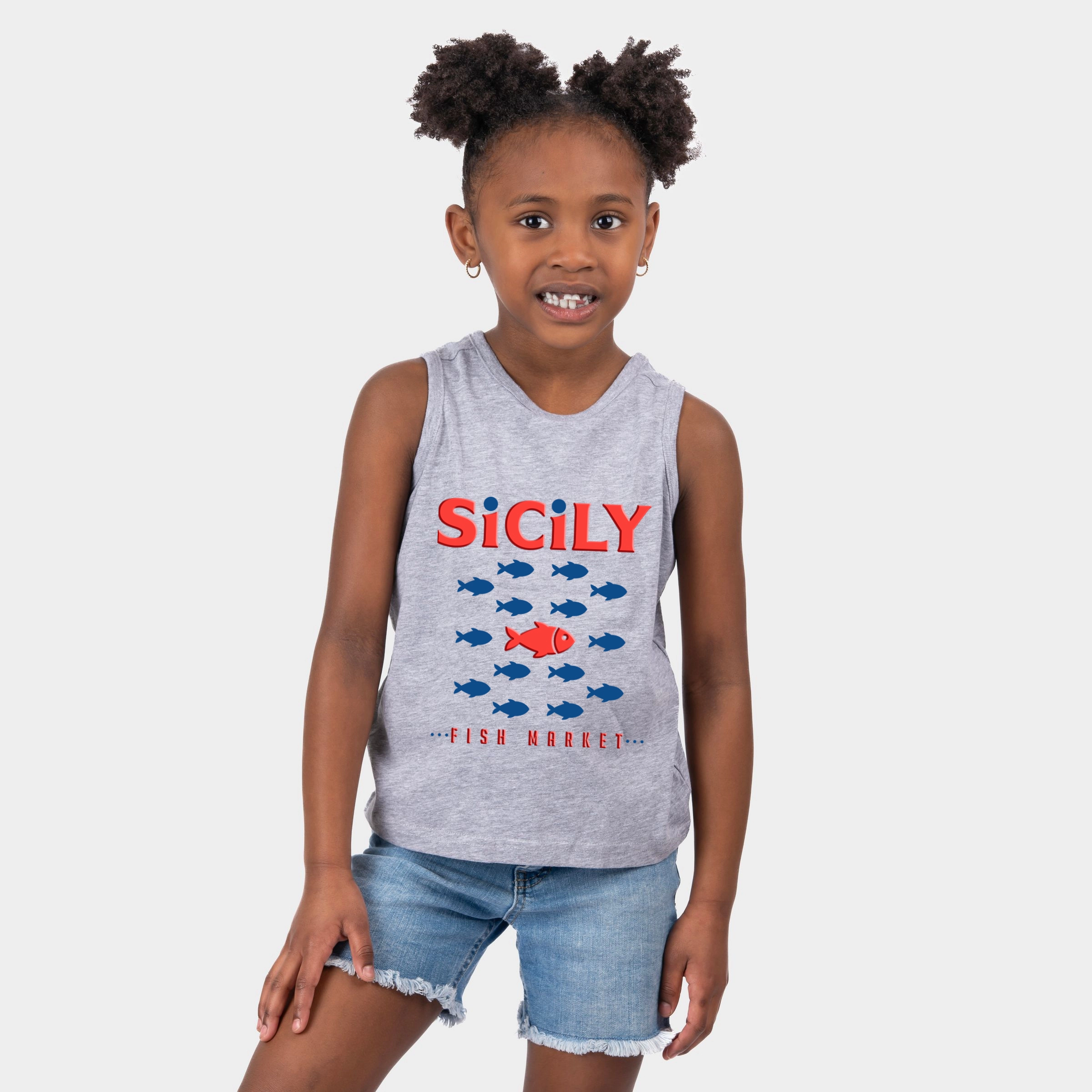 The Juniper Shop - Sicily Fish Market Puff Print Youth Tank Top