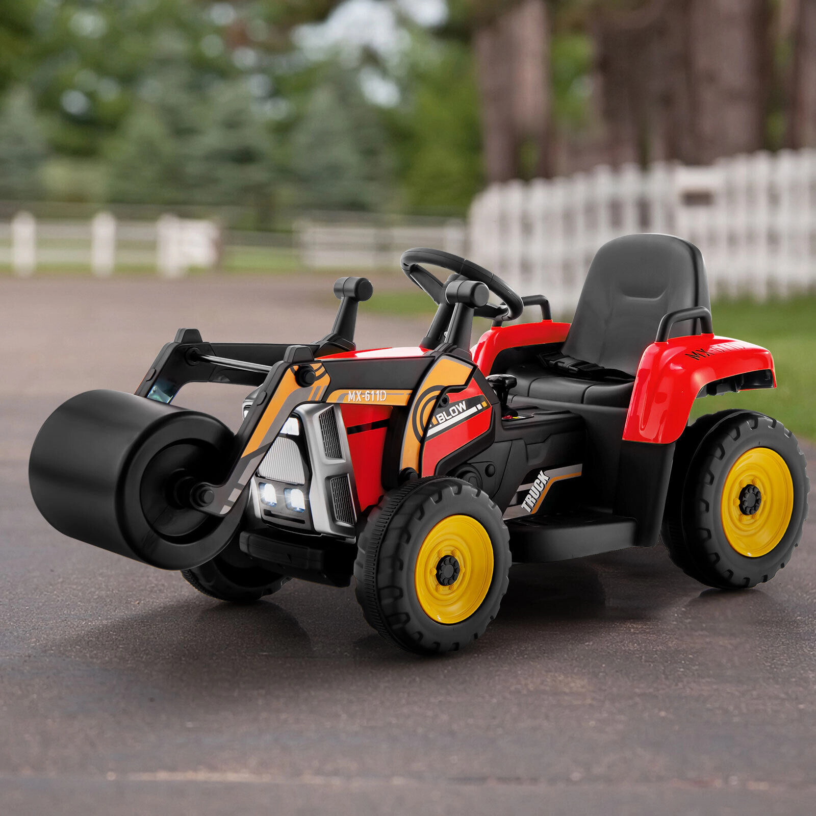 SUGIFT 12V Ride On Road Roller with 2.4G Remote Control 66-lb Capacity Ages 3-8 49-in Ride-On Car Red