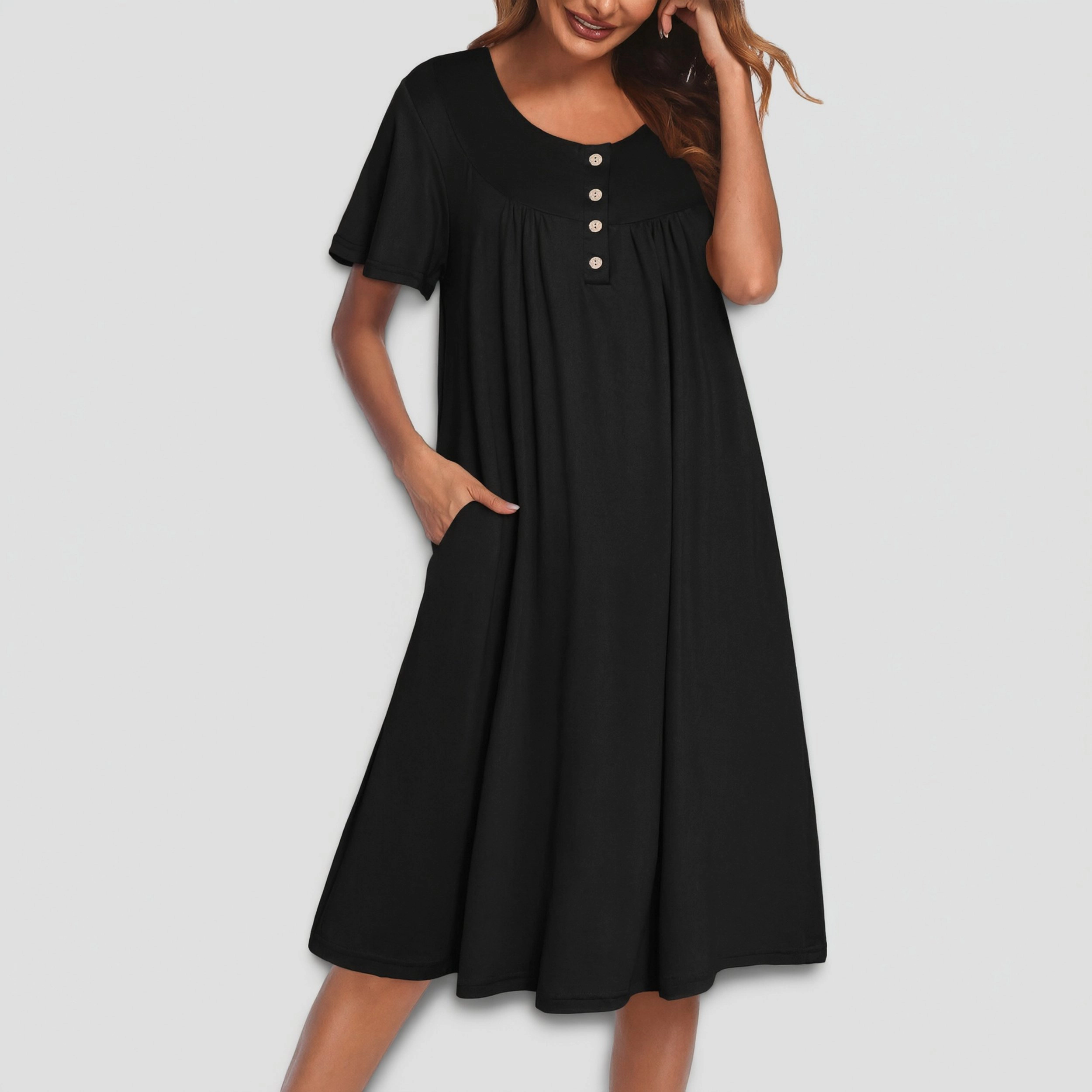 Ekouaer House Dress with Pockets Short Sleeve Moo Moos Nightgowns Floral Print Mumu Dresses