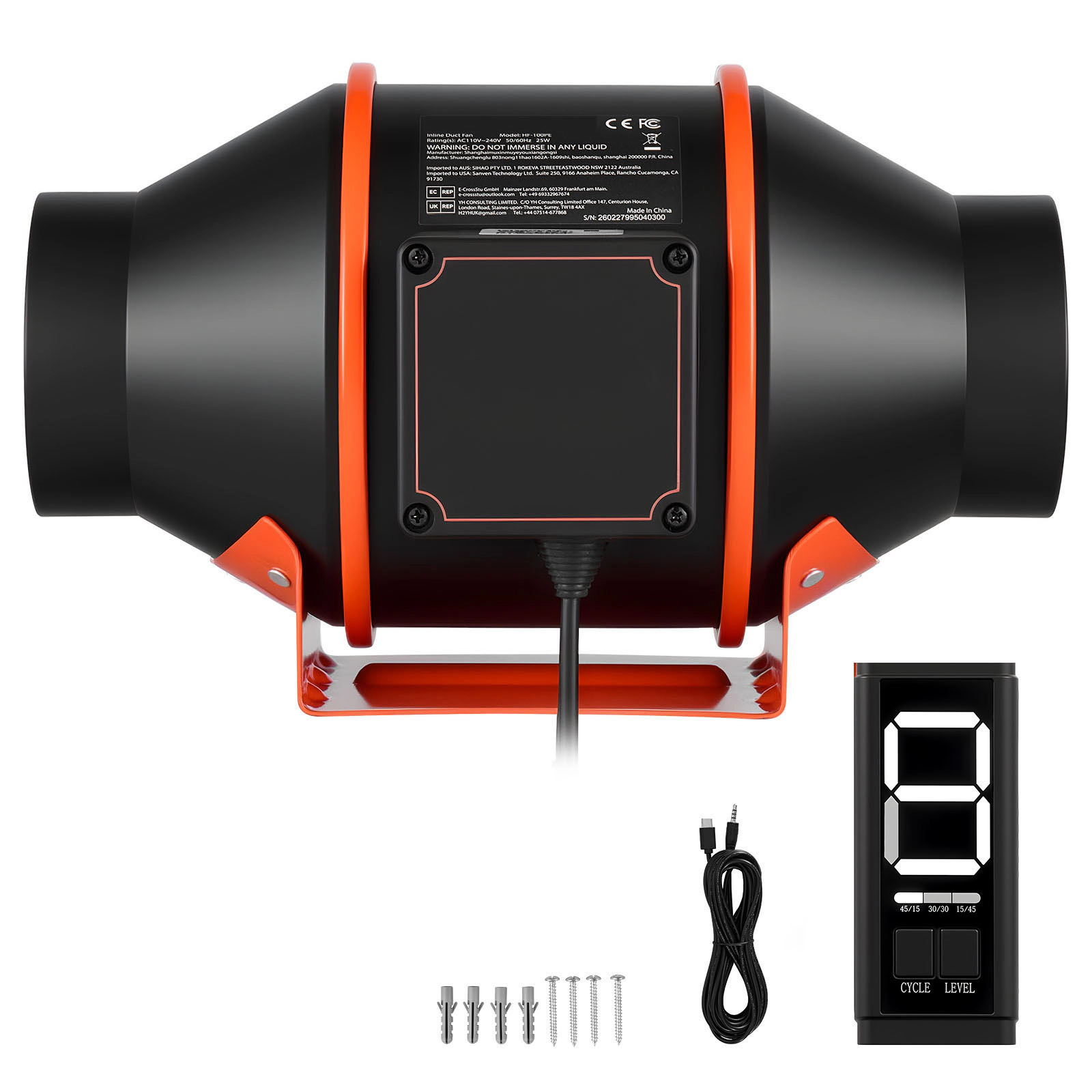 HONGGE Inline Duct Fan EC Motor Ventilation Fan with 3-Speed Circulation 10-Speed PWM Controller Timer-Controlled