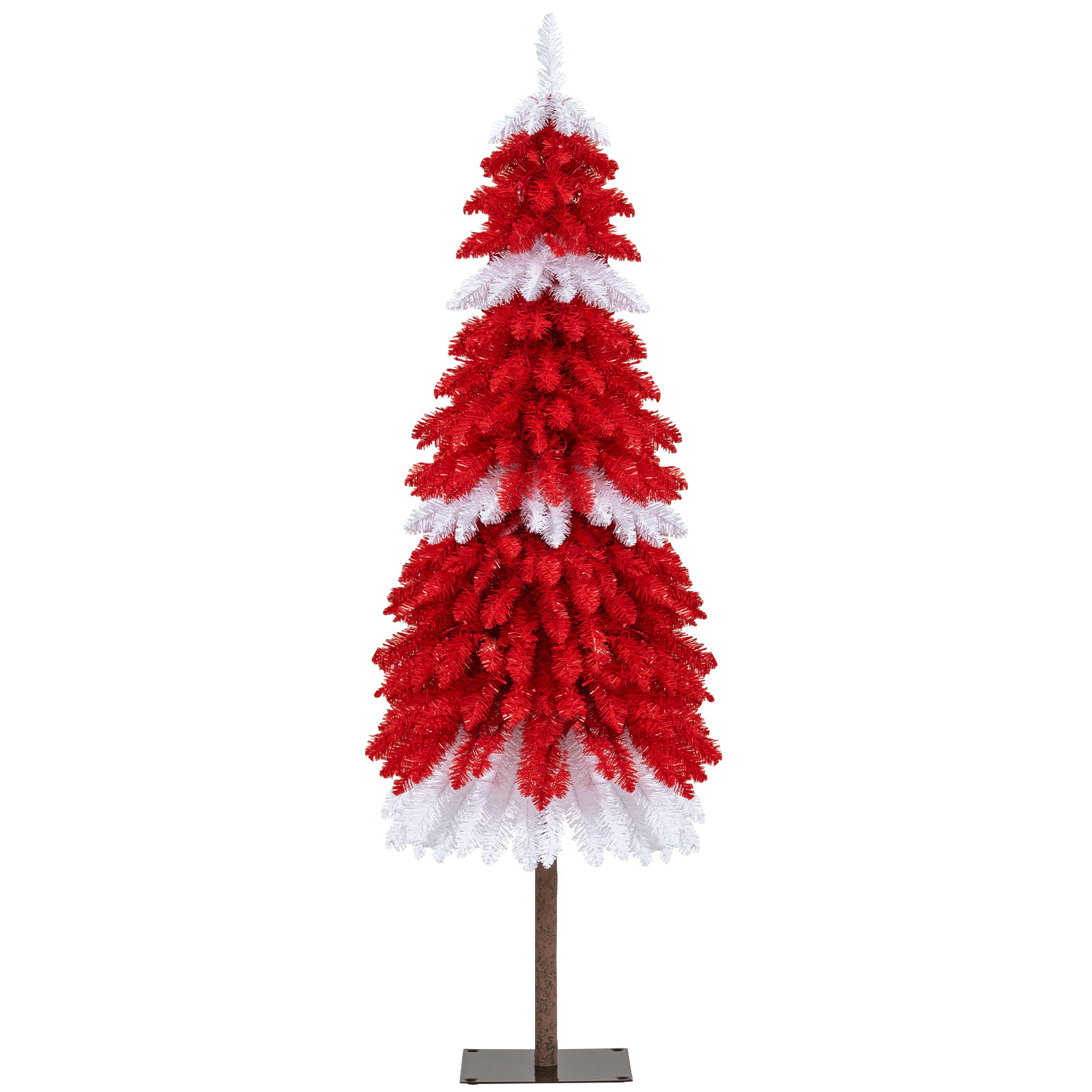 SUGIFT 5-ft Pre-Lit Artificial Christmas Tree with 301 Red and White Tips 100 LEDs and Foot Pedal Switch