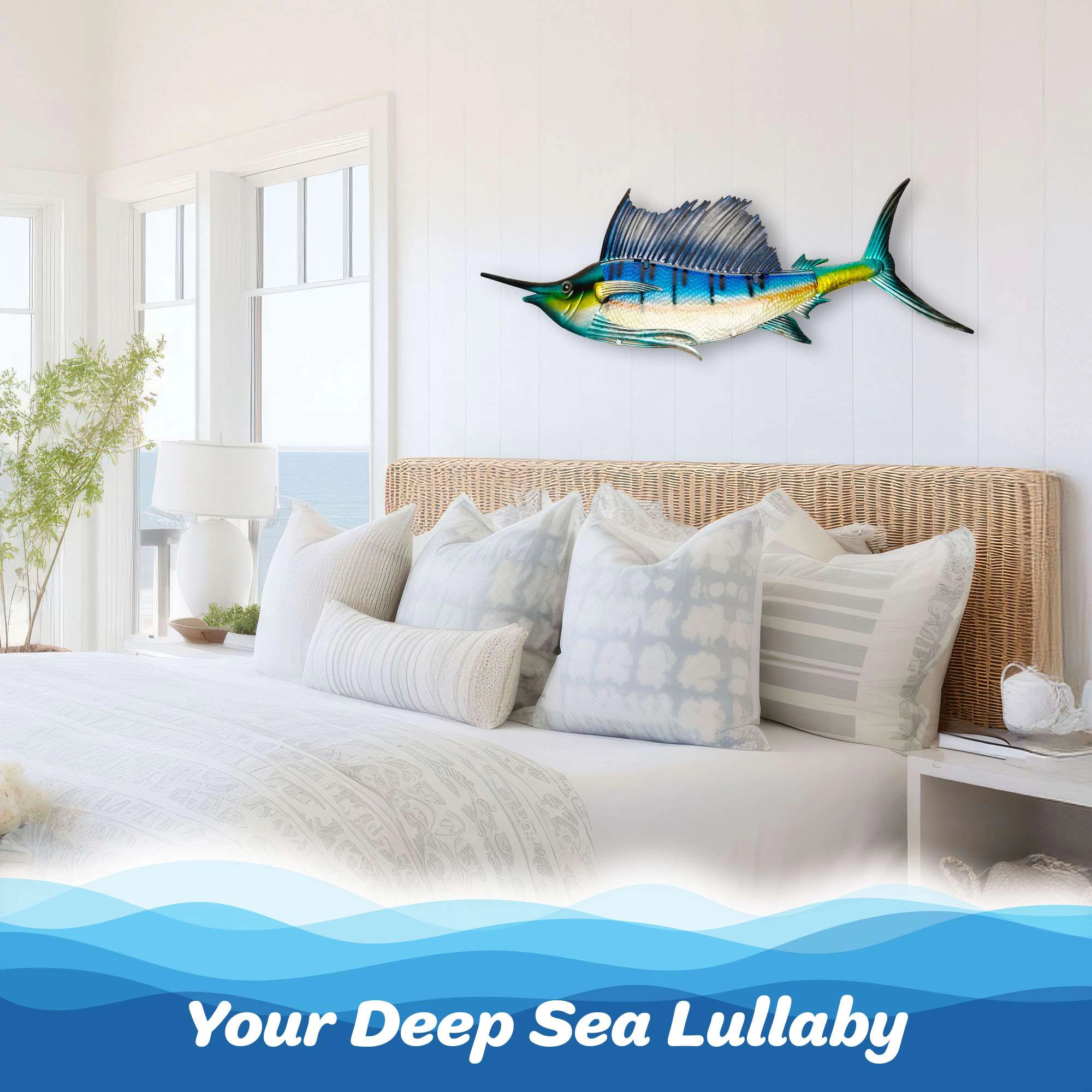 G128 Hand-Painted Metal Sailfish Wall Hanging