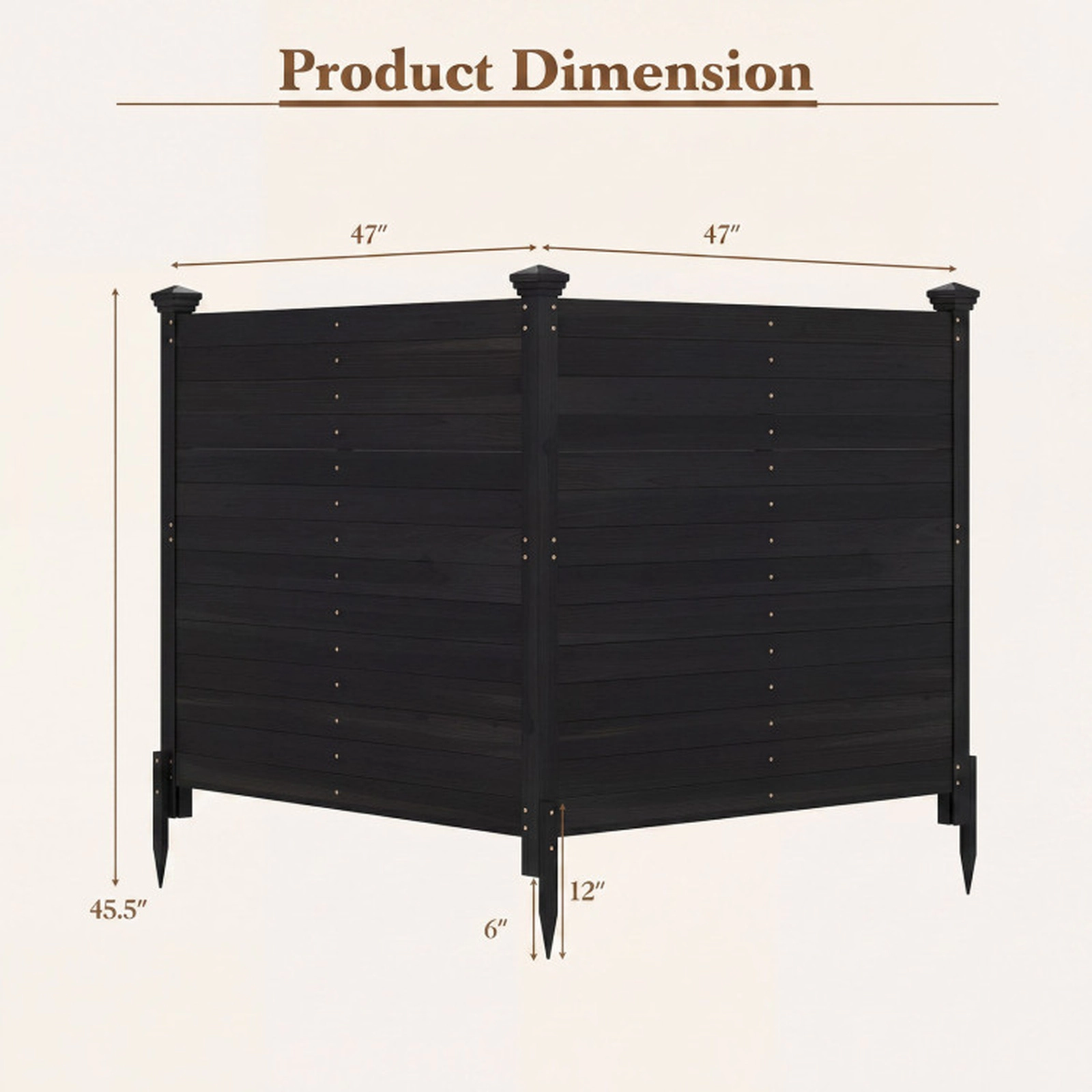 SUGIFT Black 2-Panel Fir Wood Outdoor Privacy Air Conditioner Fence with 3 12-in Metal Ground Stakes