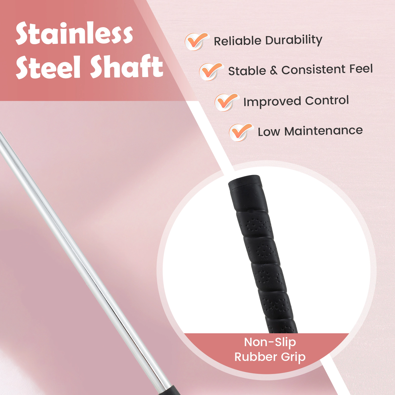 30-in Junior Mallet Putter for Kids Ages 11-14 Zinc Alloy Head Alignment Aid Steel Shaft Right Handed Pink