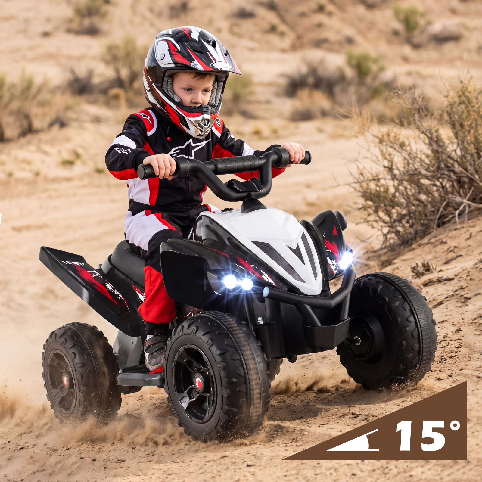 Costway 12V Quad 4 Wheeler Ride on Toy with Music, Light, USB Port, Wireless Connection Navy
