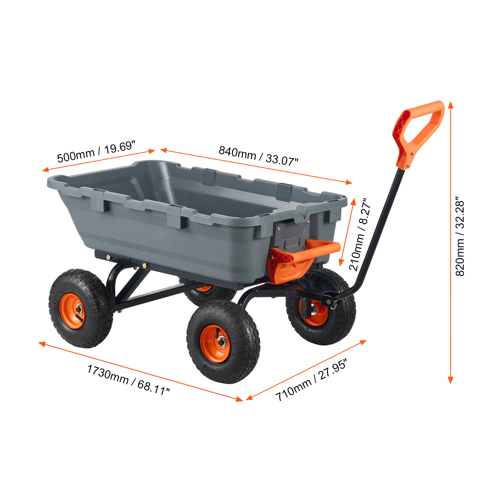 HONGGE Garden Cart Durable Poly Dump Cart with Simple Assembly Steel Structure Versatile Dump Wagon with Dual-Function