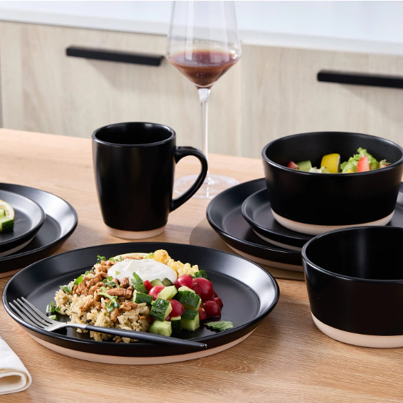 Stone Lain Jules Stoneware 16-Piece Dinnerware Set, Service for 4, Black