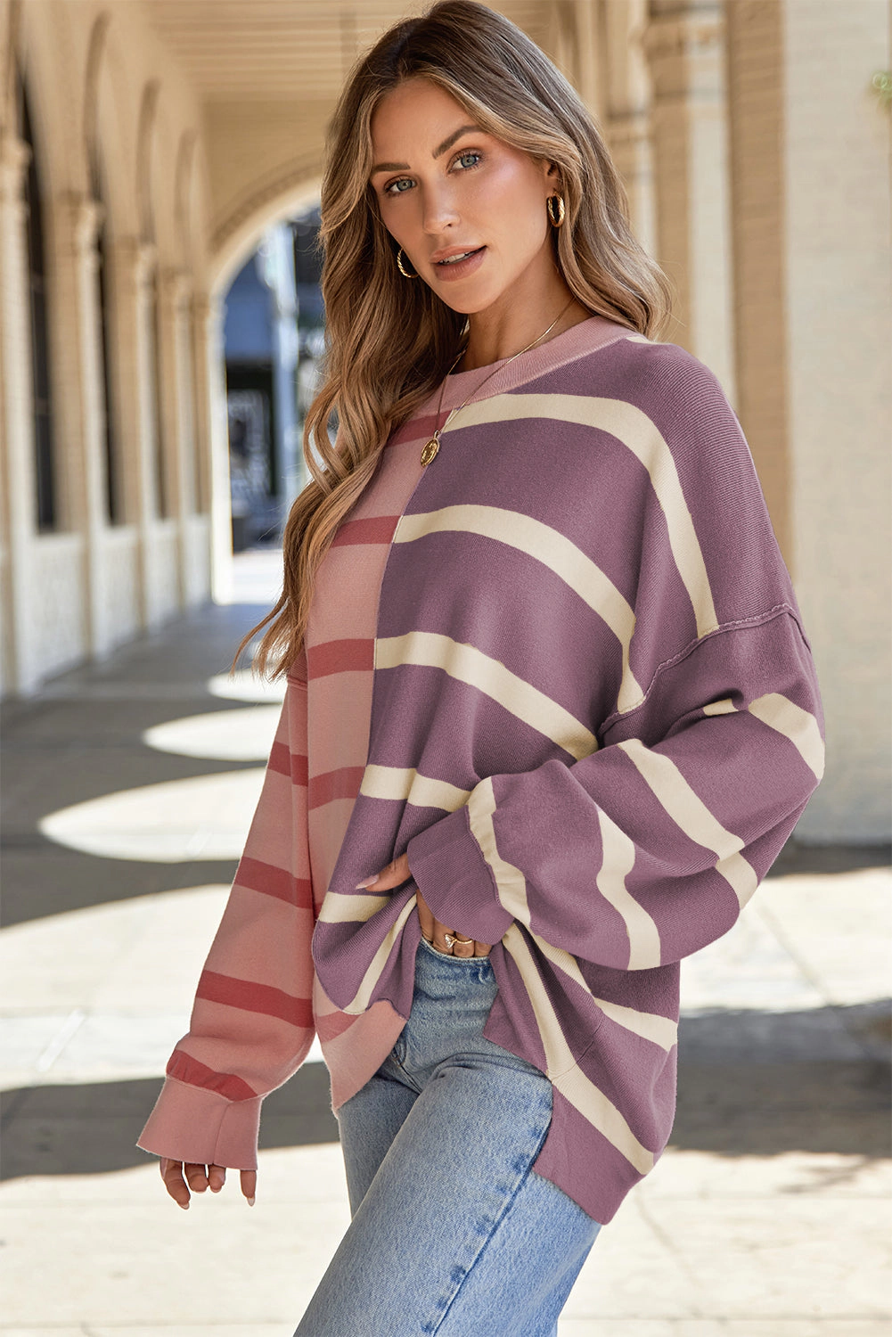 Threaded Pear Women's Araya Stripe Oversized Sweater