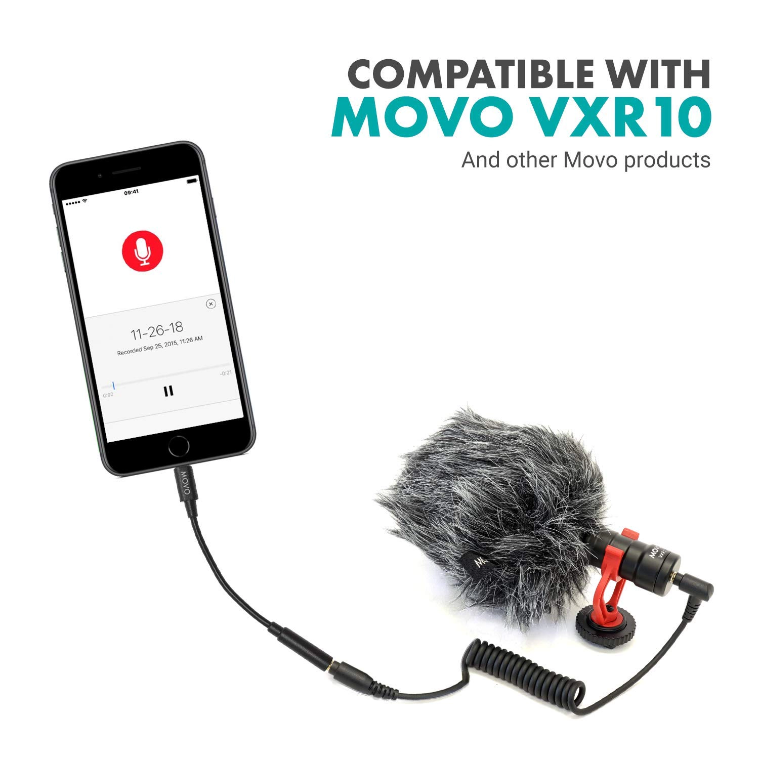 Movo IMA-1 Female 3.5mm TRRS Microphone Adapter Cable to Lightning Connector Dongle Compatible with Apple iPhone, iPad