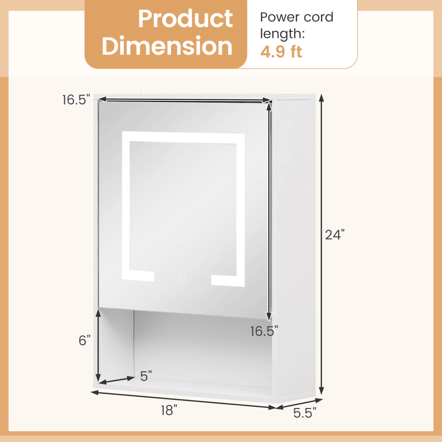 Slickblue White LED Mirror Medicine Cabinet with Adjustable Shelf and Storage