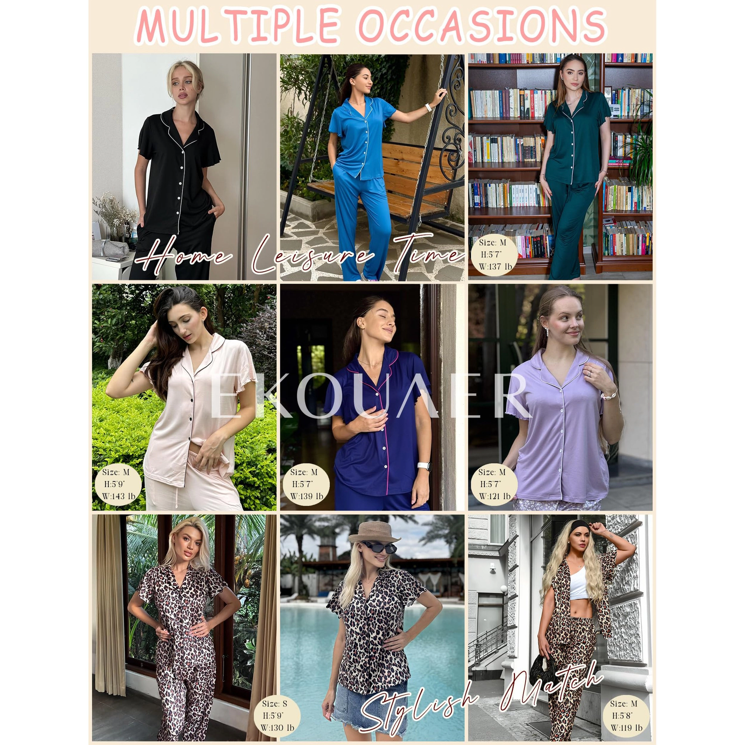 Ekouaer Pajamas for Women Set Button Up Sleepwear Cute Pjs Ruffle Sleeve Notch Collar Lounge Sets