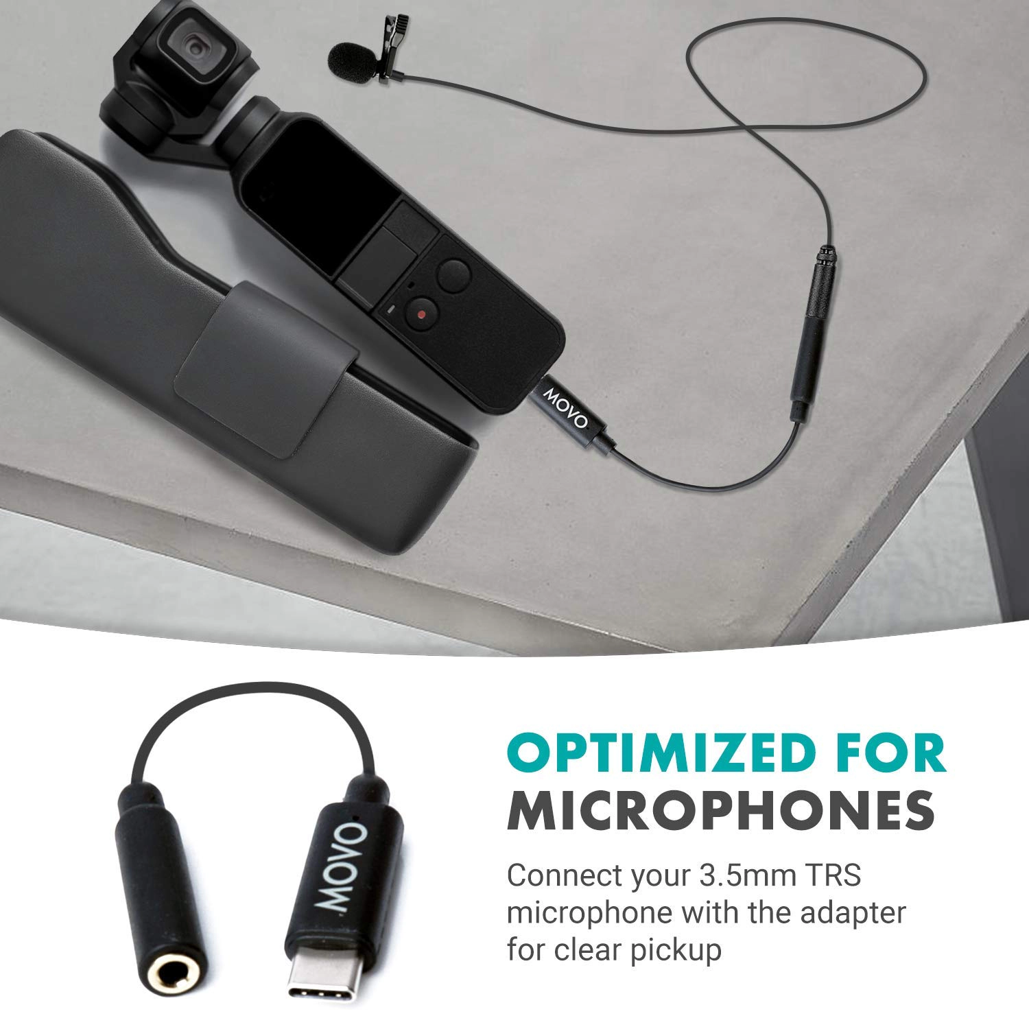 Movo PMA-1 Female 3.5mm TRS Microphone Audio Adapter Cable Compatible with The DJI OSMO Pocket
