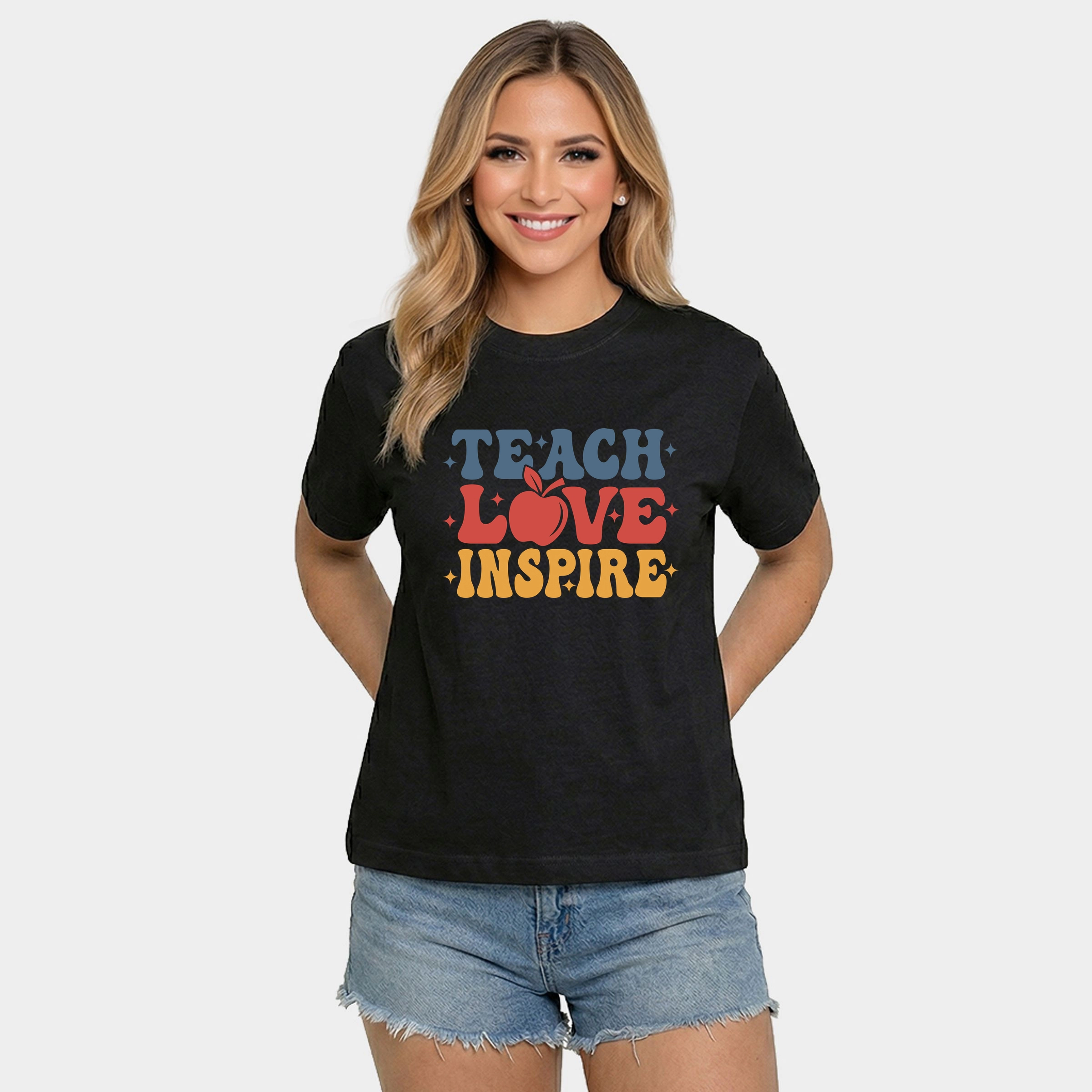 Simply Sage Market - Women's Relaxed Boxy Tee Teach Love Inspire Apple