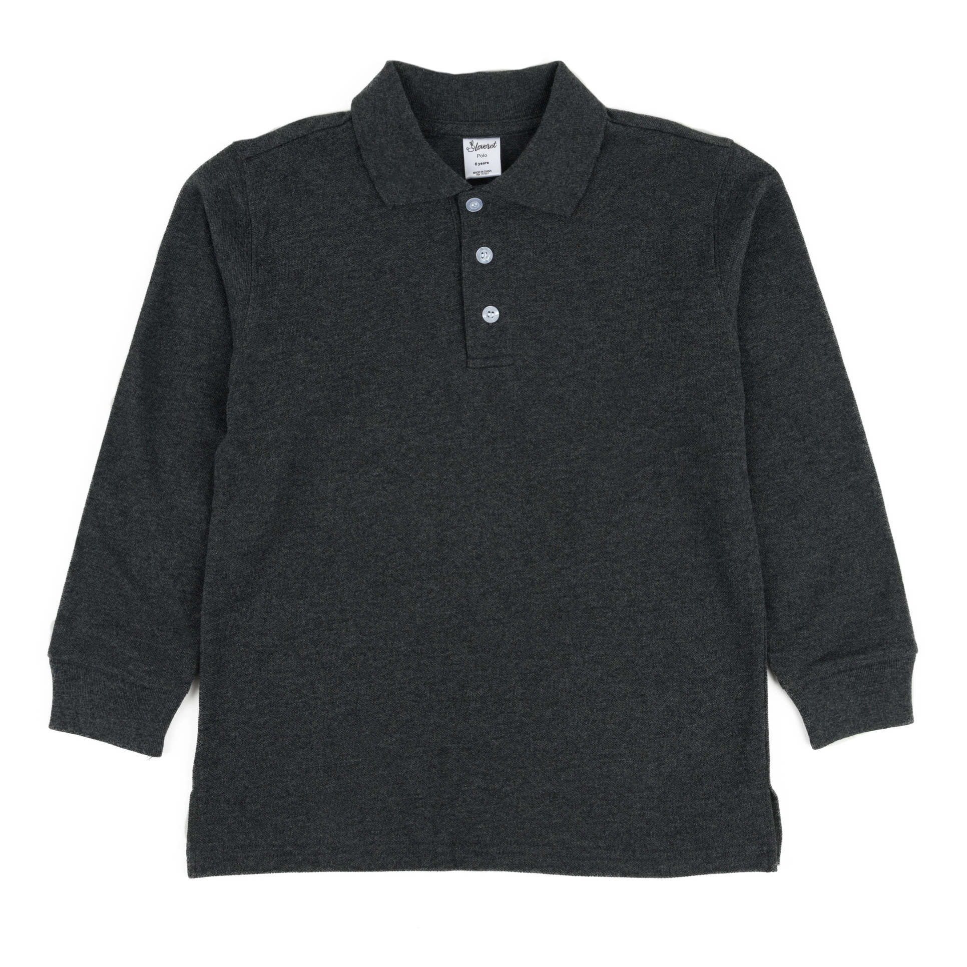 Leveret Boys Solid Long Sleeve Cotton Polo Shirt