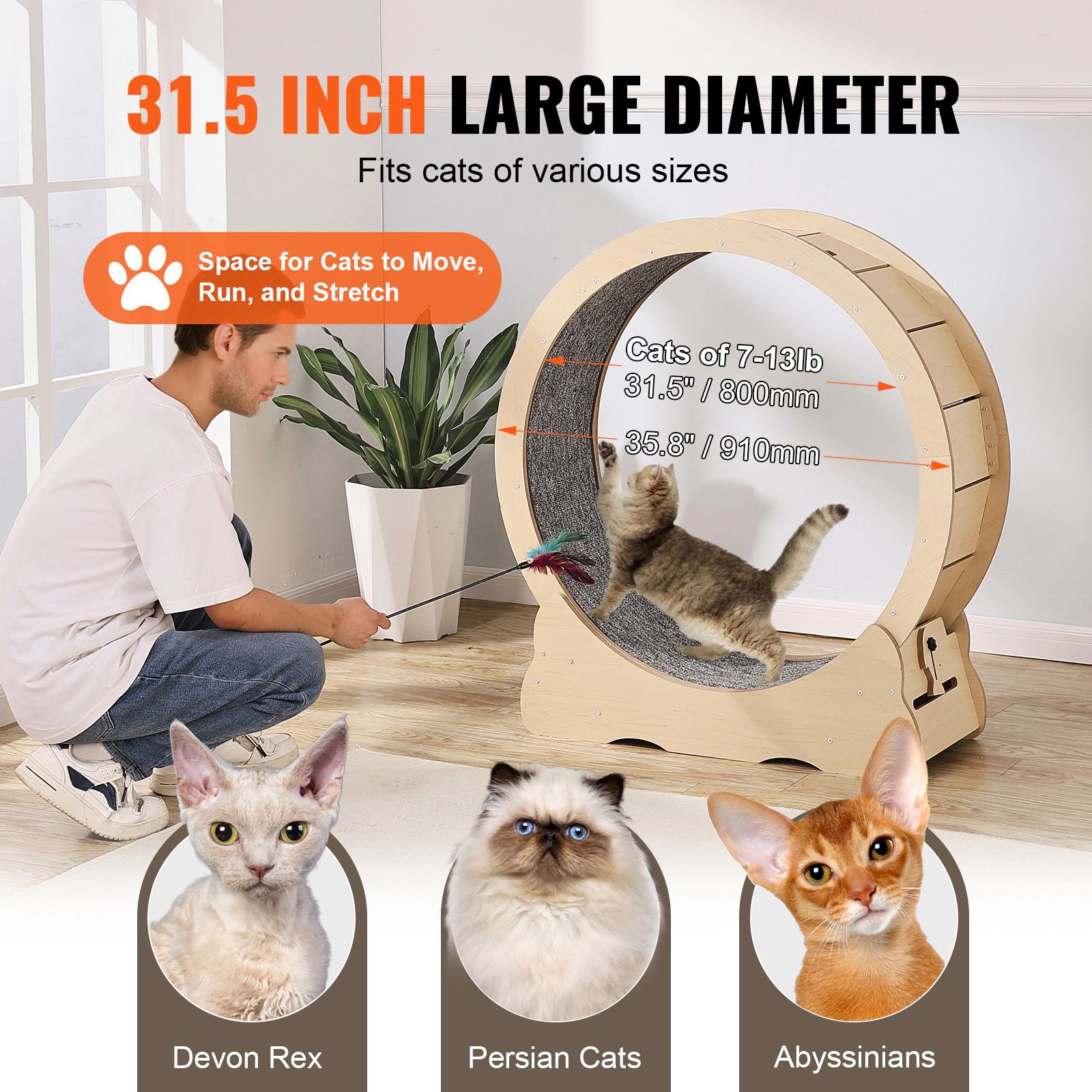 HONGGE Cat Exercise Wheel Large Cat Treadmill Wheel for Indoor Cats Cat Running Wheel with Detachable Carpet and Cat