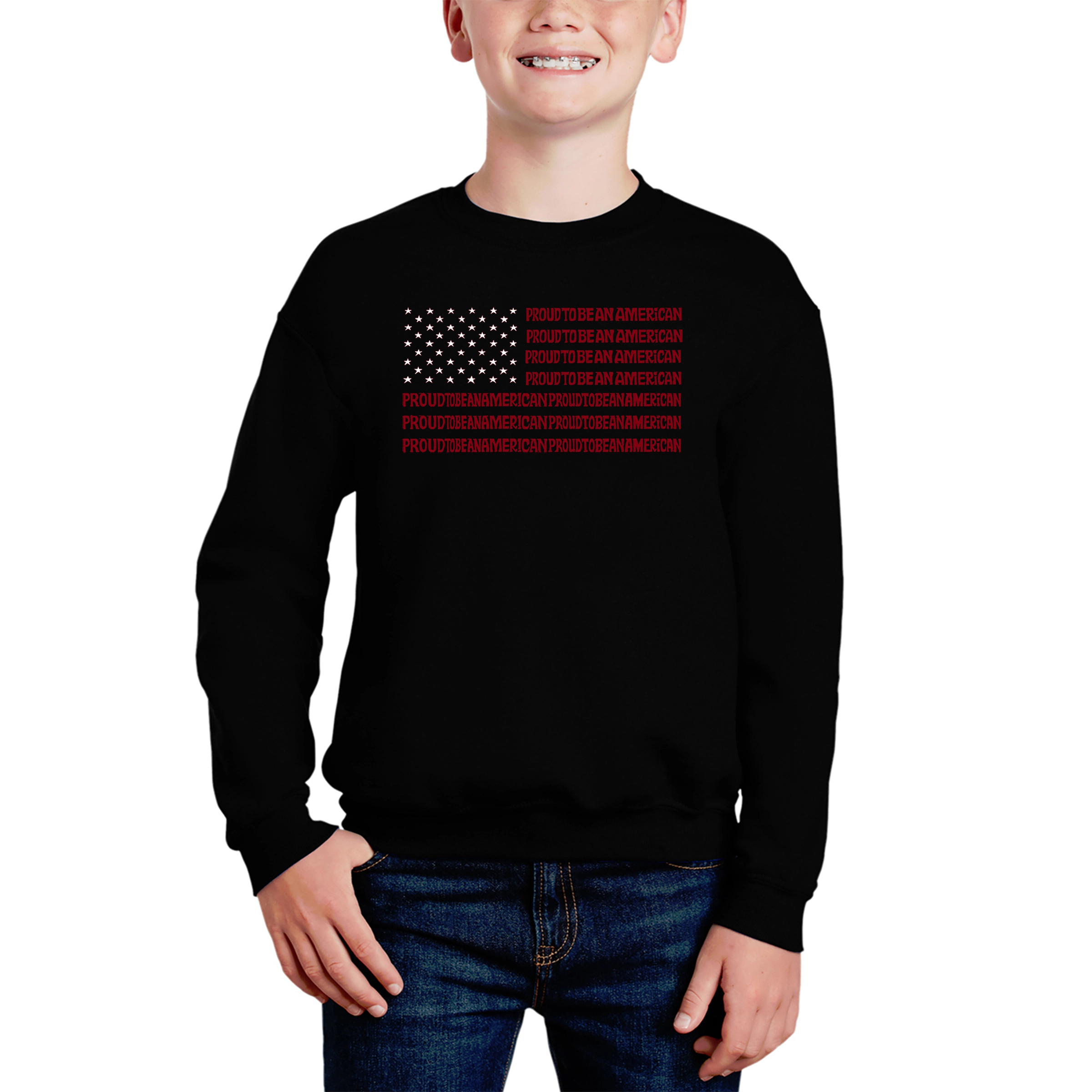 LA Pop Art Boy's Word Sweatshirt - Proud To Be An American