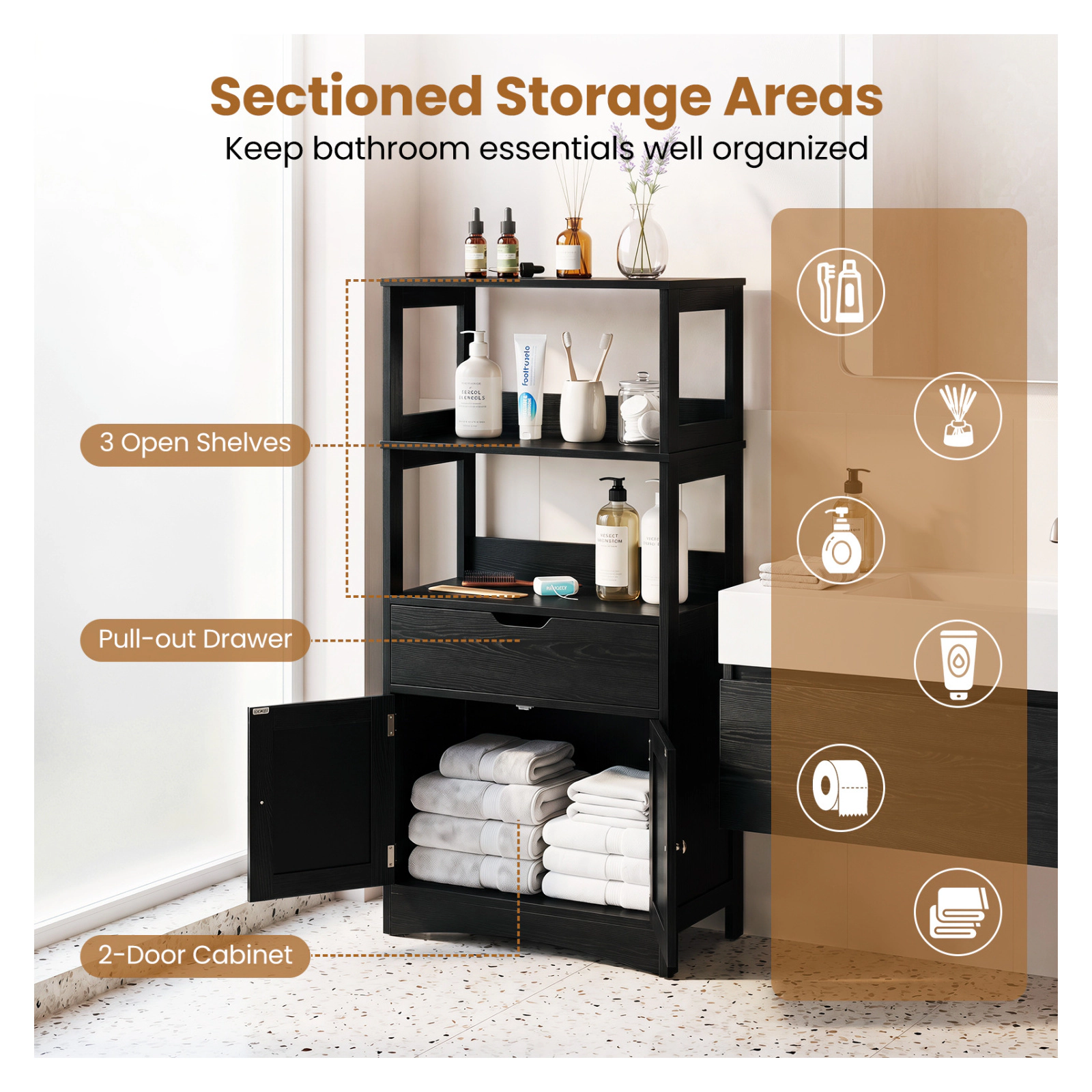 Glintex 48-Inch Bathroom Cabinet with Anti-Fall Baffles Drawer and 2 Doors