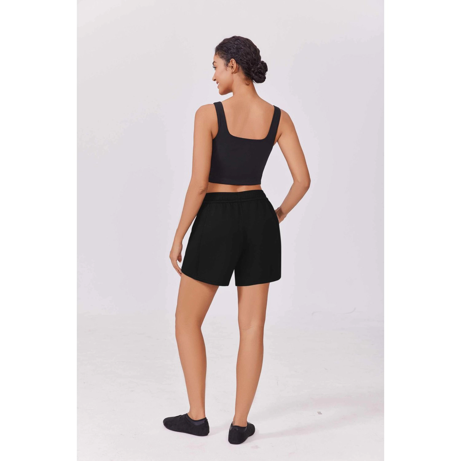 Pinspark Womens Solid High Waist Jogger Shorts Elastic Pockets Lounge