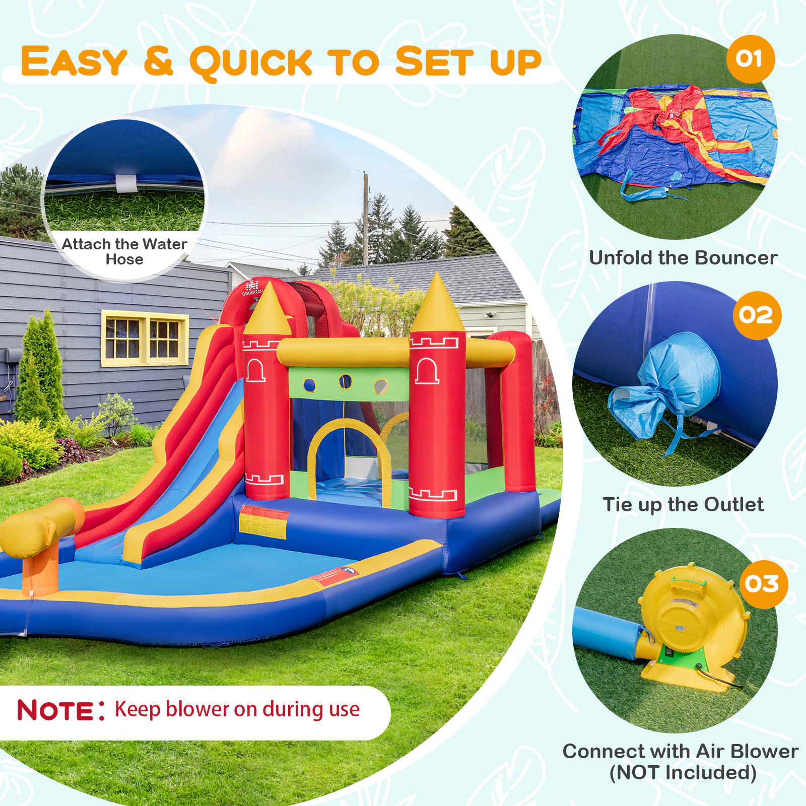 Hivvago 9-in-1 Inflatable Bounce Castle with Water Slide and Splash Pool without Blower