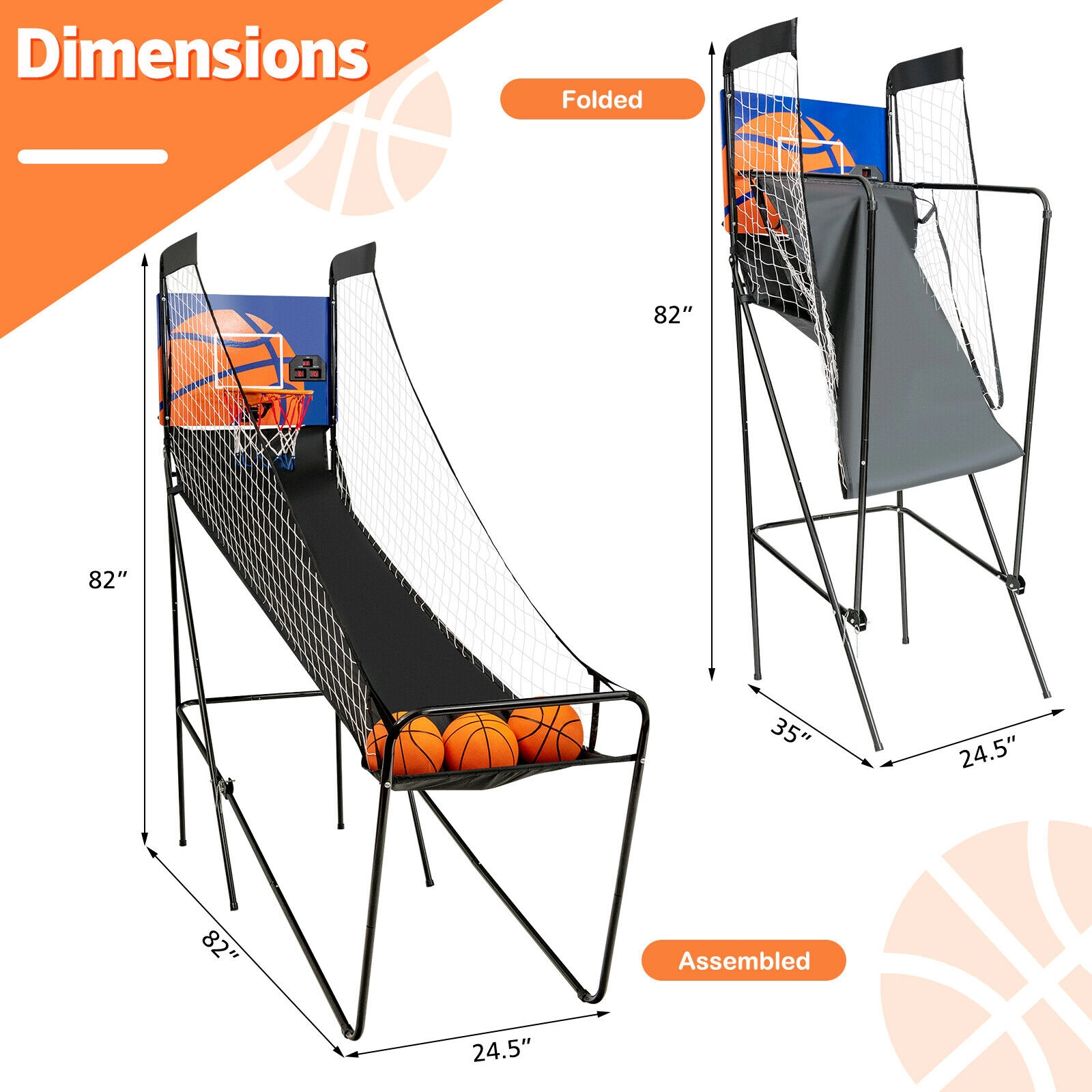 SUGIFT Single Shot Foldable Basketball Arcade Game with Electronic Scorer 12-in Rim 3 Balls and Pump