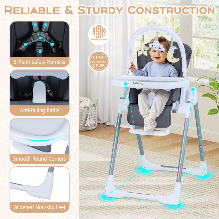 Hivvago Foldable Baby High Chair with Adjustable Height and Relining Seat