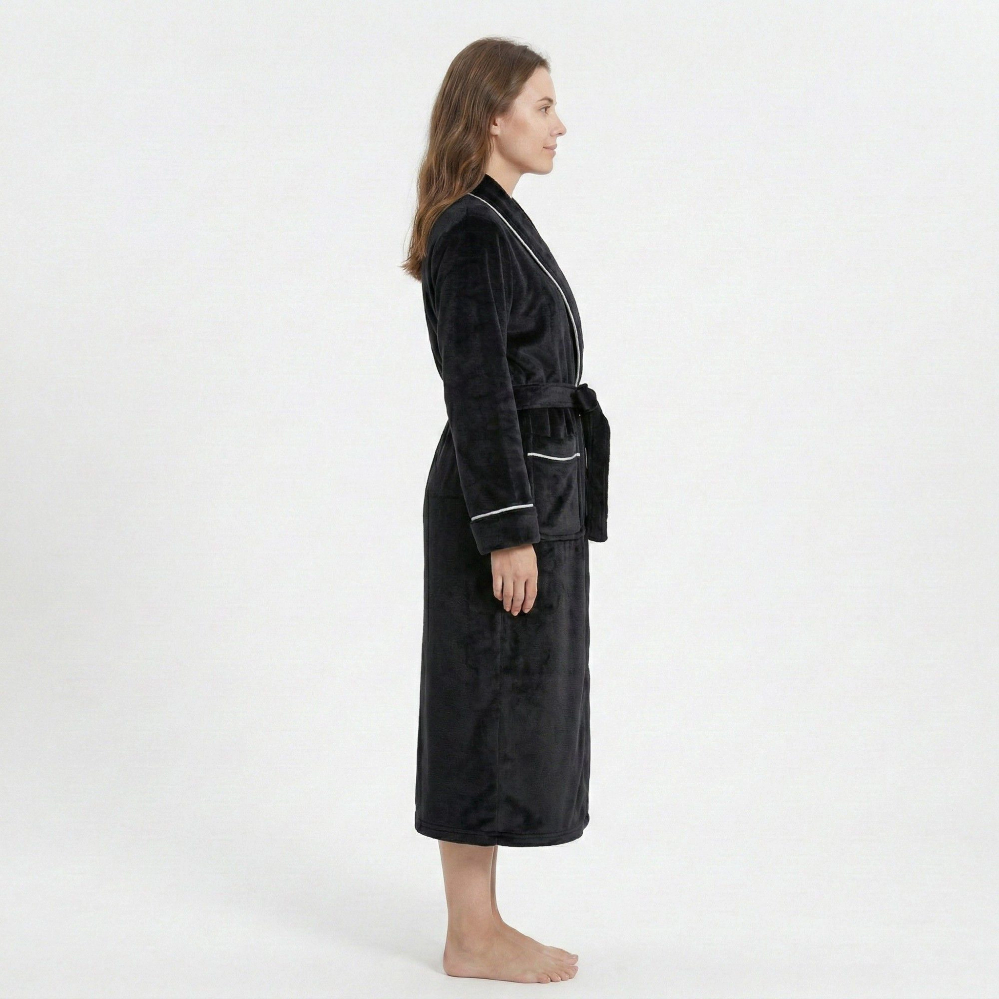 Anna-Kaci Women's Plush Hooded Bathrobe with Waist Tie Belt Long Sleeve Wrap Design and Front Patch Pockets
