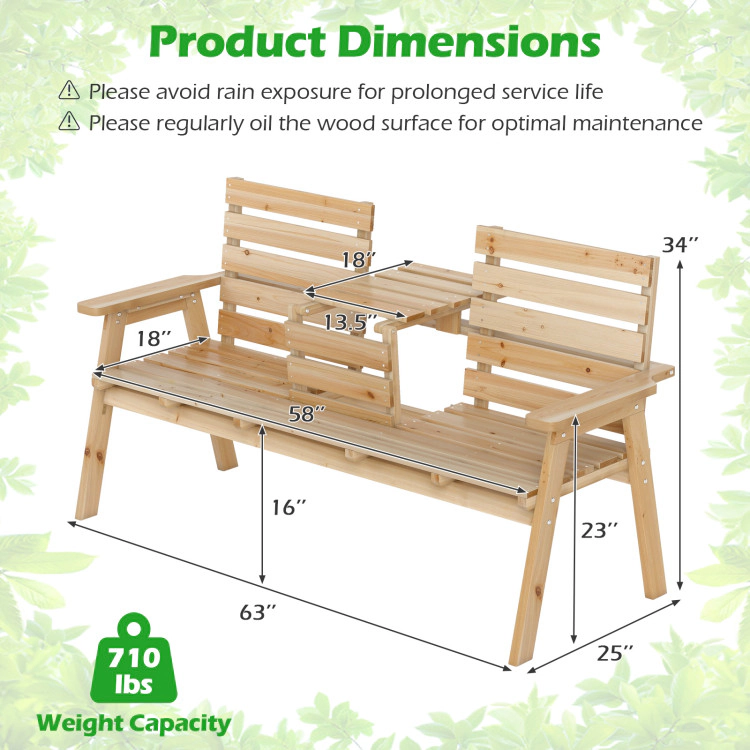 Hivvago Outdoor Fir Wood Bench With Foldable Middle Table