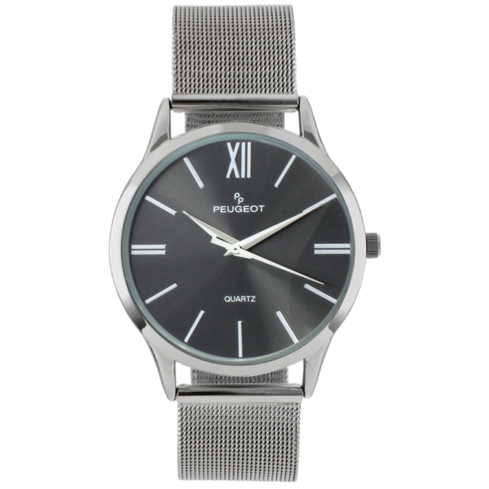 Peugeot Men's 40mm Grey Dial Slim Case Stainless Steel Mesh Watch
