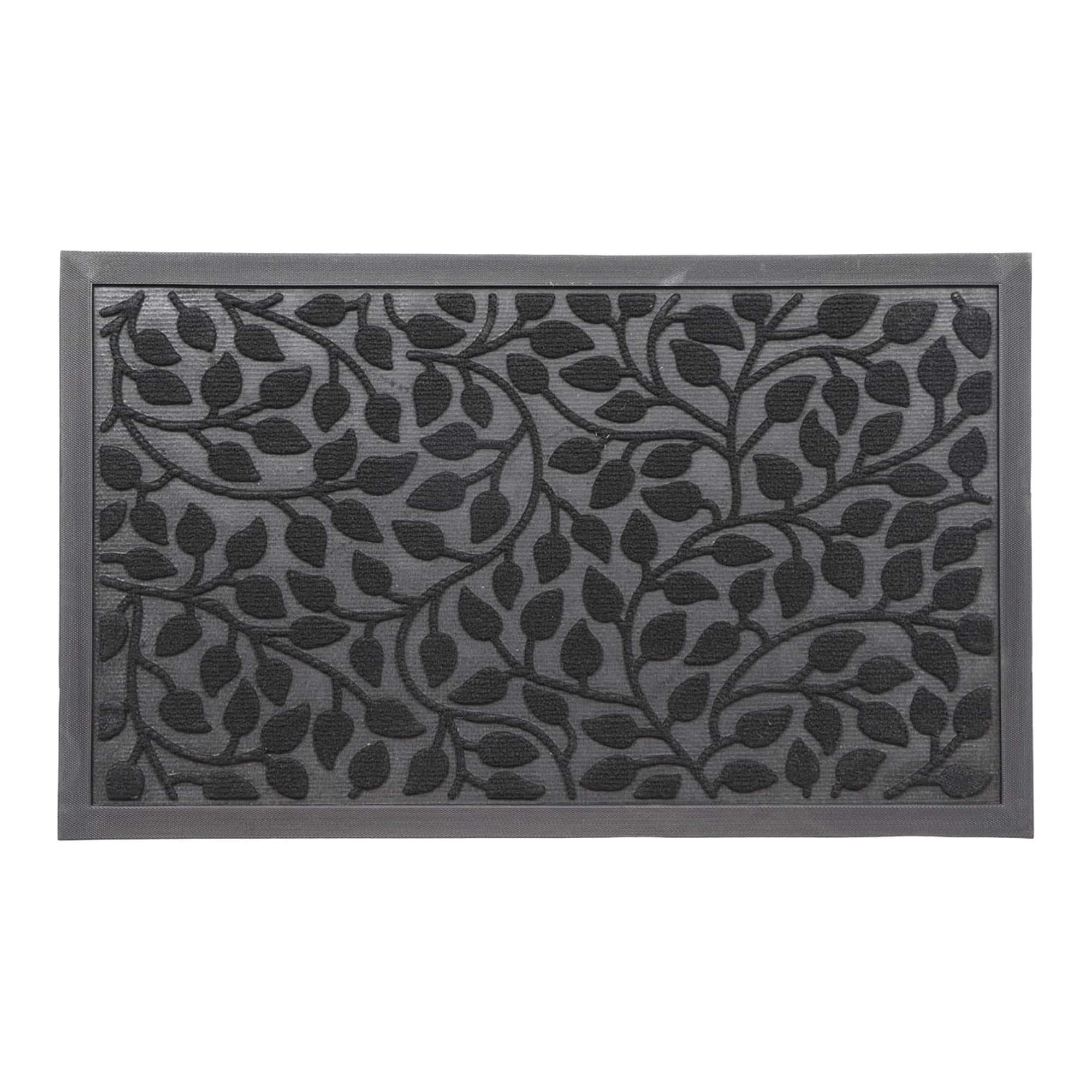 Evideco French Home Goods Black Raised Leaf Polyester Doormat 30 x 18 Inches