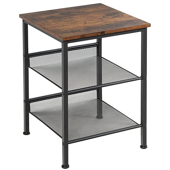 Hivvago 3-Tier Industrial End Table with Mesh Shelves