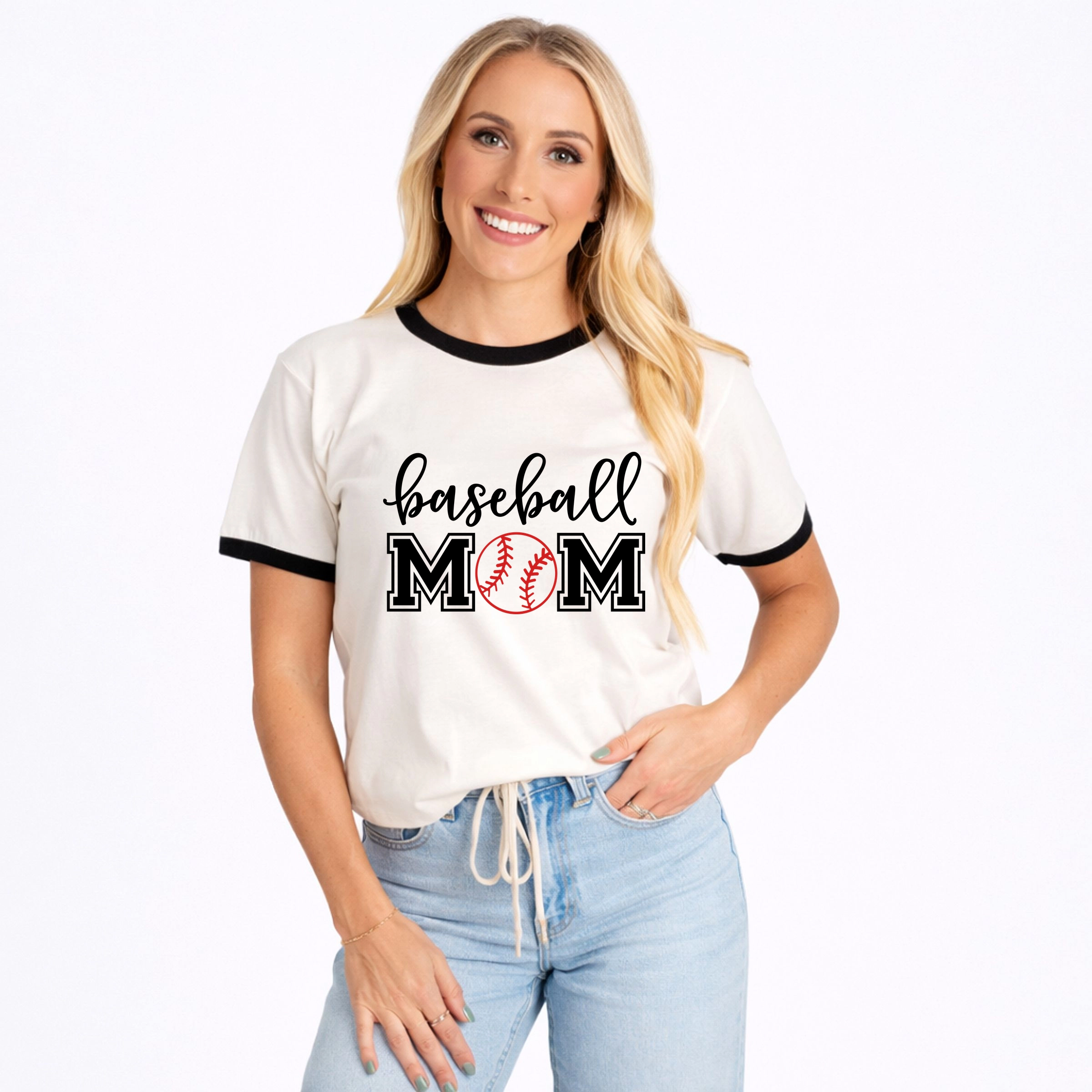 Simply Sage Market - Baseball Mom With Ball Women's Ringer Graphic T-Shirt