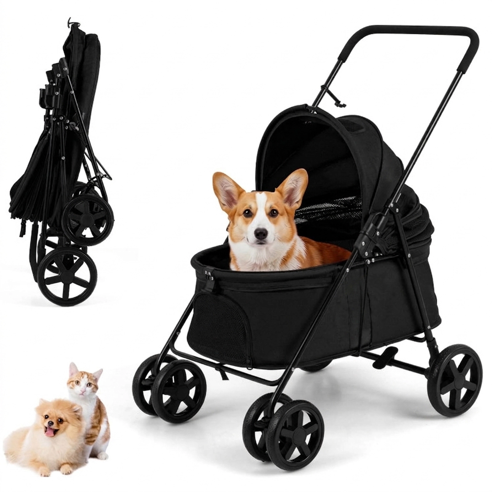 SUGIFT Black Folding Pet Stroller with One-Step Brake 31.5-in W 22.5-in D 39.5-in H 33-lb Cabin Capacity