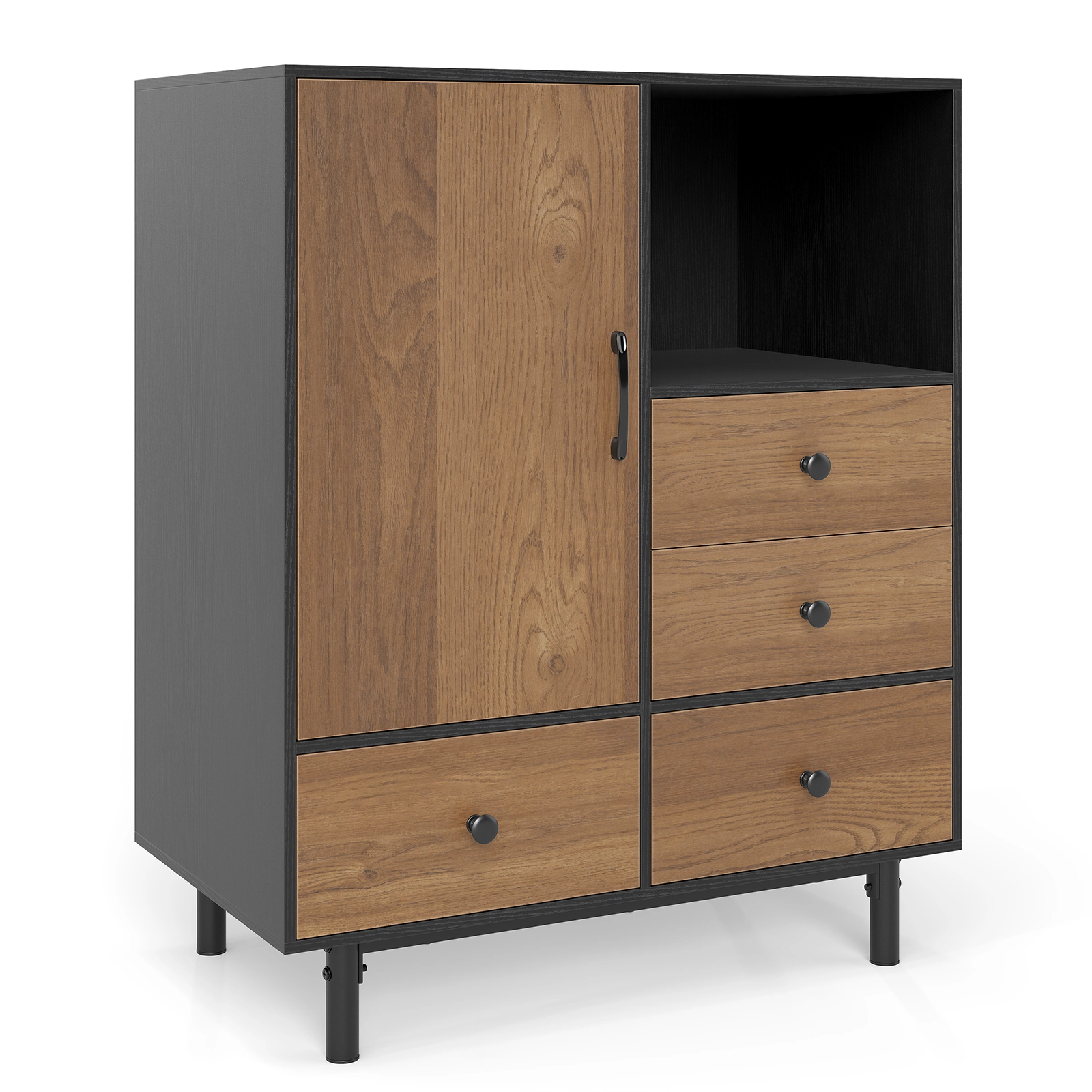 Glintex 38.5-Inch Mid-Century Sideboard with 4 Drawers and Open Display Bay