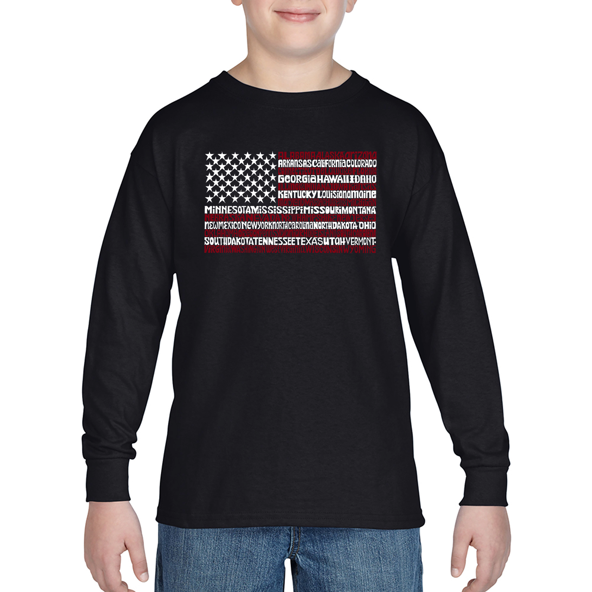 LA Pop Art Boys Long Sleeve T-Shirt -  50 States USA Flag
