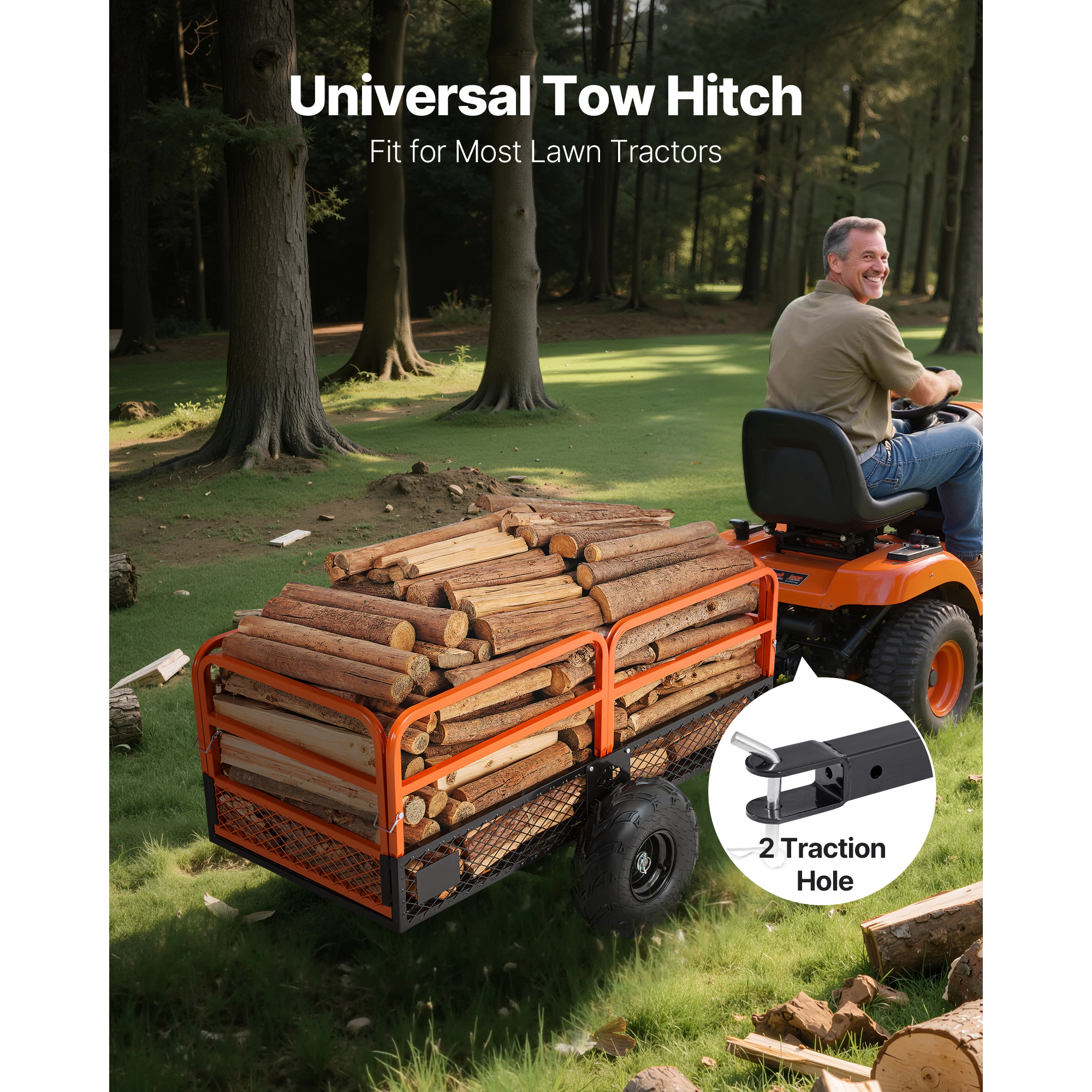 HONGGE Heavy-Duty Steel ATV Utility Trailer, 1600 lb Capacity, 22 Cu. Ft. Dump Trailer for Tractors & Mowers
