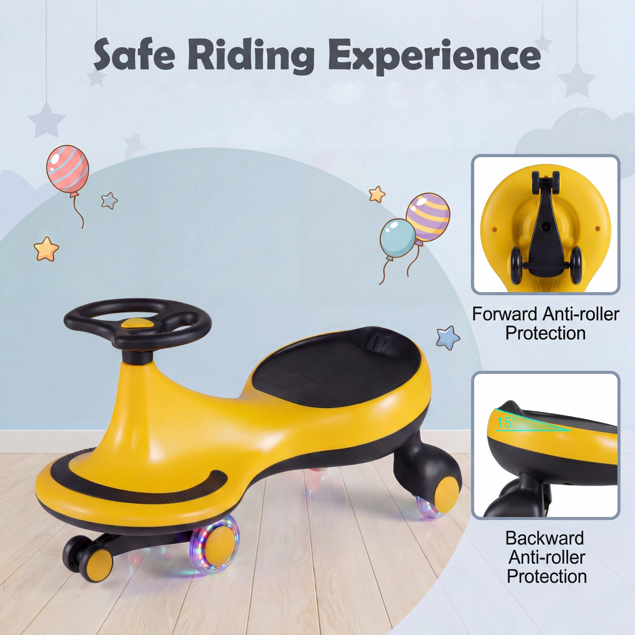 Costway Wiggle Car Ride On Toy, Swing Car with Silent LED Flashing Wheels for Toddlers Boys & Girls